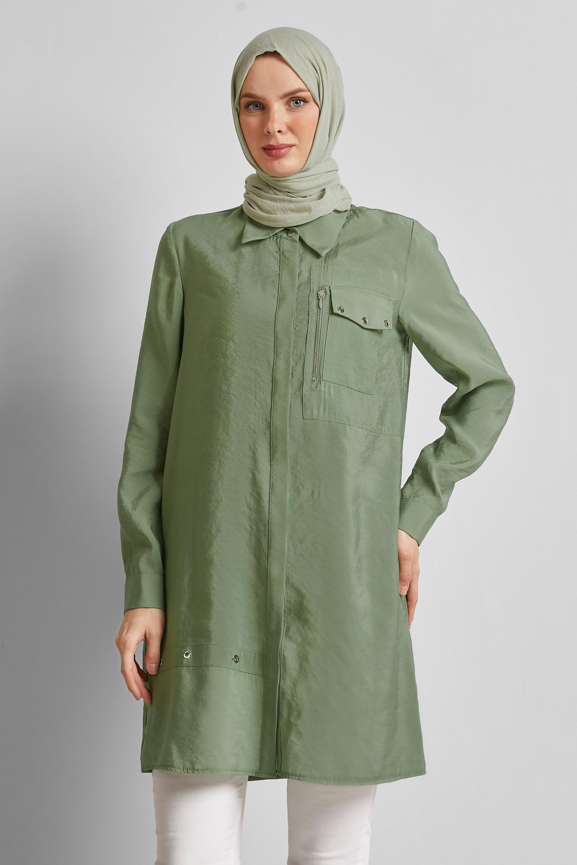 Tesettür giyim YEŞİL KUŞGÖZÜ DETAYLI TUNİK 45533