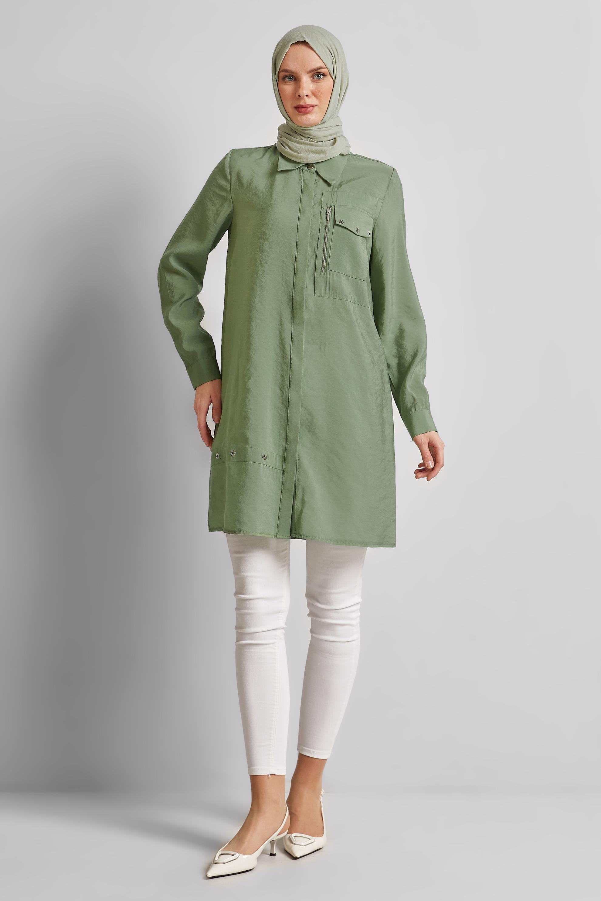 Tesettür giyim YEŞİL KUŞGÖZÜ DETAYLI TUNİK 45533