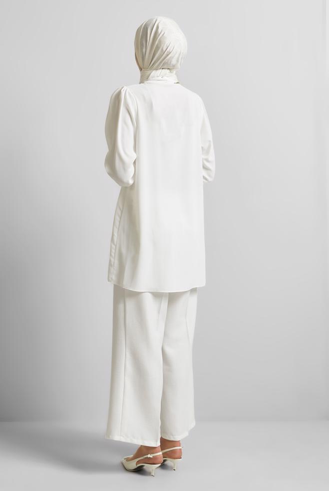 Hijab-Kleidung WEISS TUNIKA MIT GEBUNDENEN MANSCHETTEN 45534 - ALVİNA