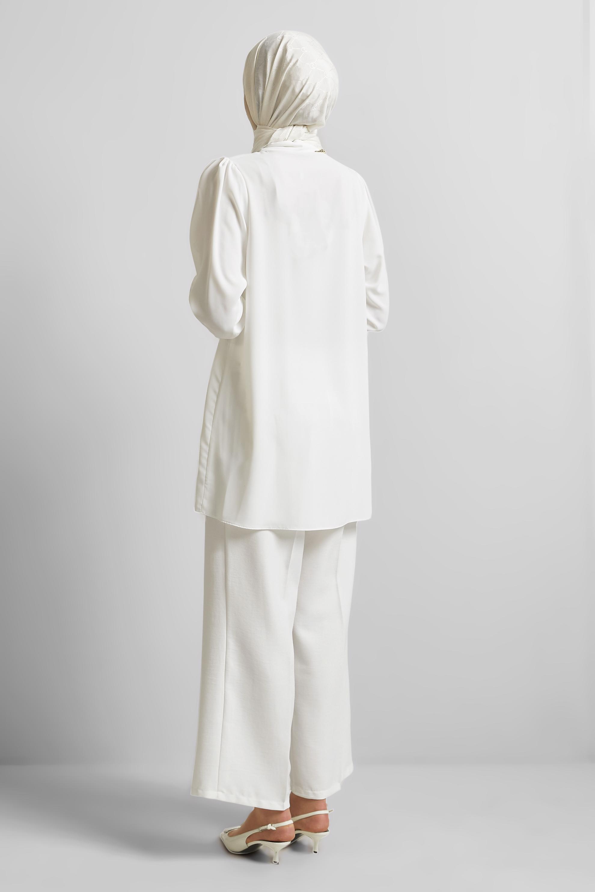 Tesettür giyim BEYAZ BAĞLAMA DETAYLI TUNİK 45534