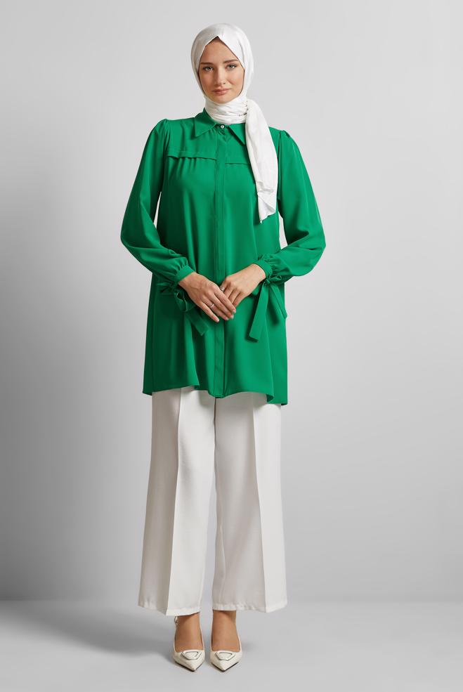 Hijab-Kleidung GRÜN TUNIKA MIT GEBUNDENEN MANSCHETTEN 45534 - ALVİNA
