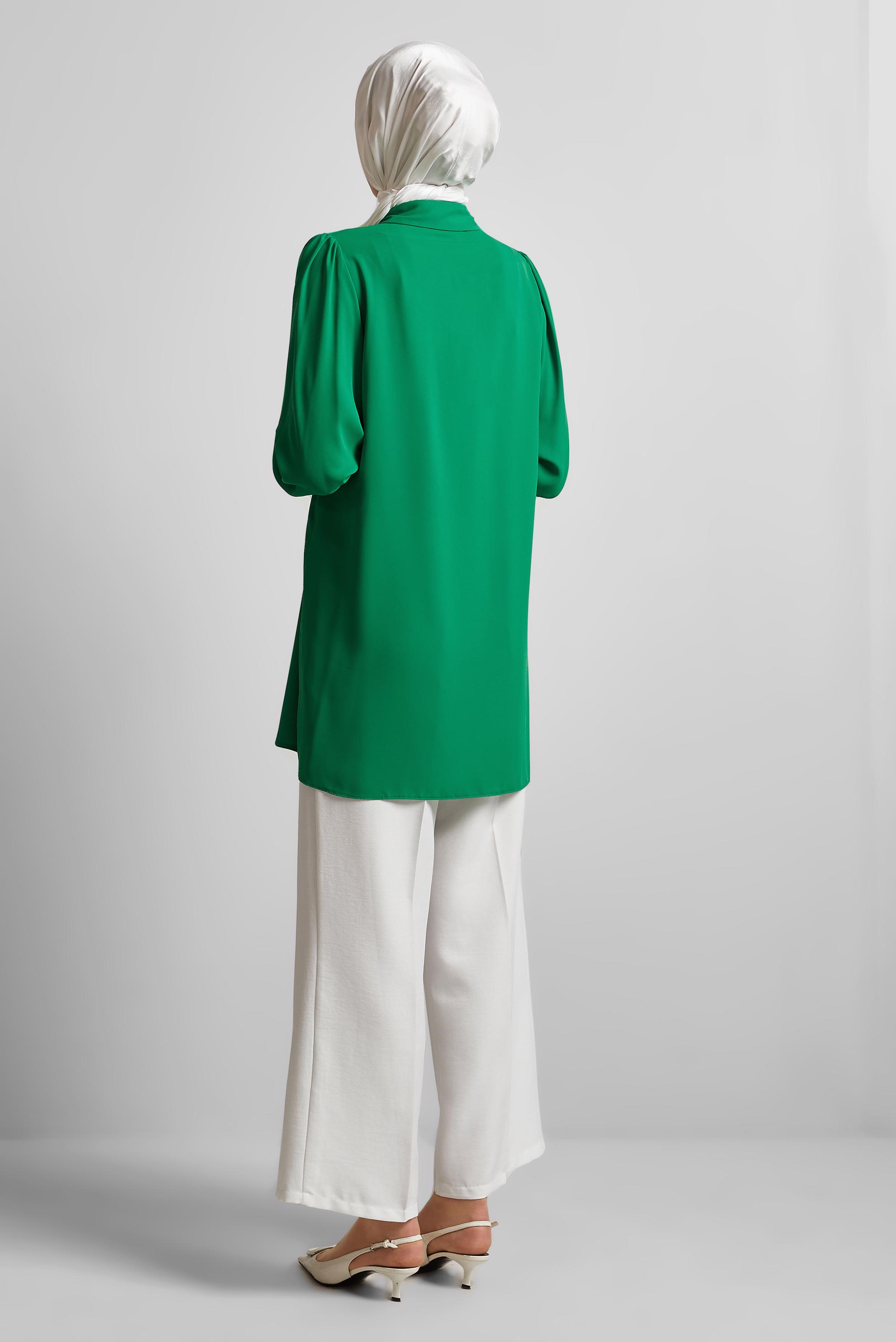 Tesettür giyim YEŞİL BAĞLAMA DETAYLI TUNİK 45534