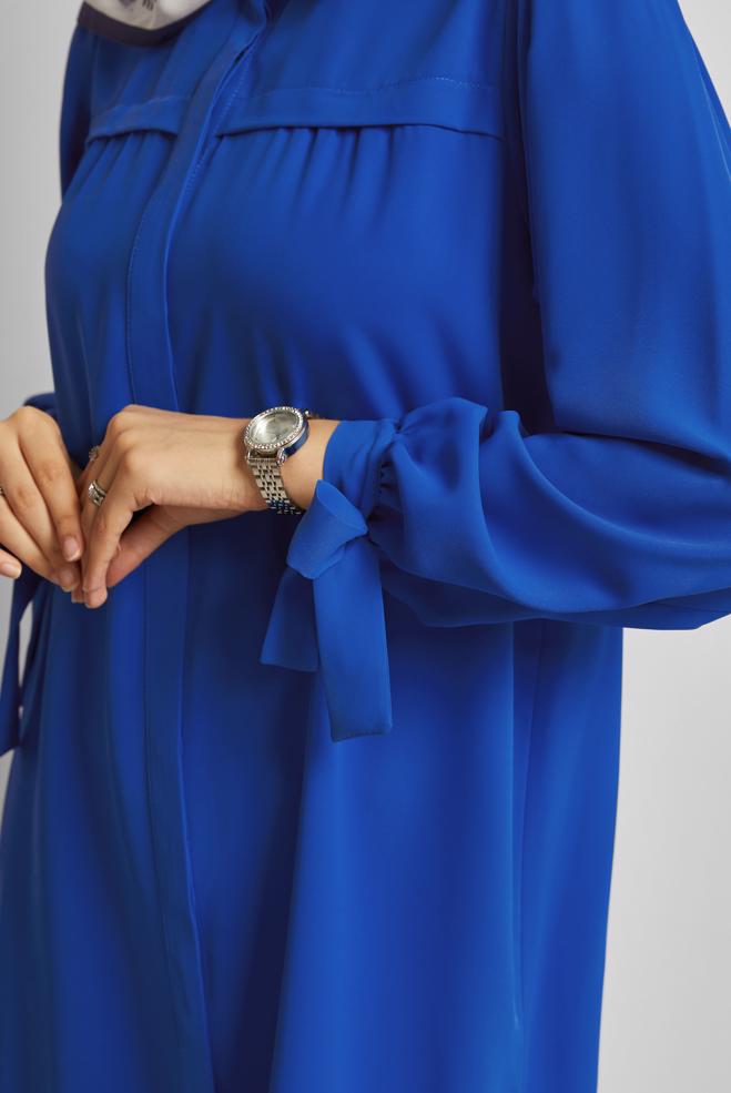 Hijab-Kleidung NAVY BLAU TUNIKA MIT GEBUNDENEN MANSCHETTEN 45534 - ALVİNA
