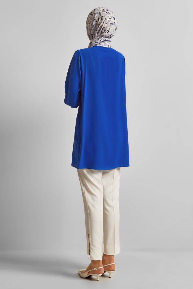 Hijab-Kleidung NAVY BLAU TUNIKA MIT GEBUNDENEN MANSCHETTEN 45534 - ALVİNA