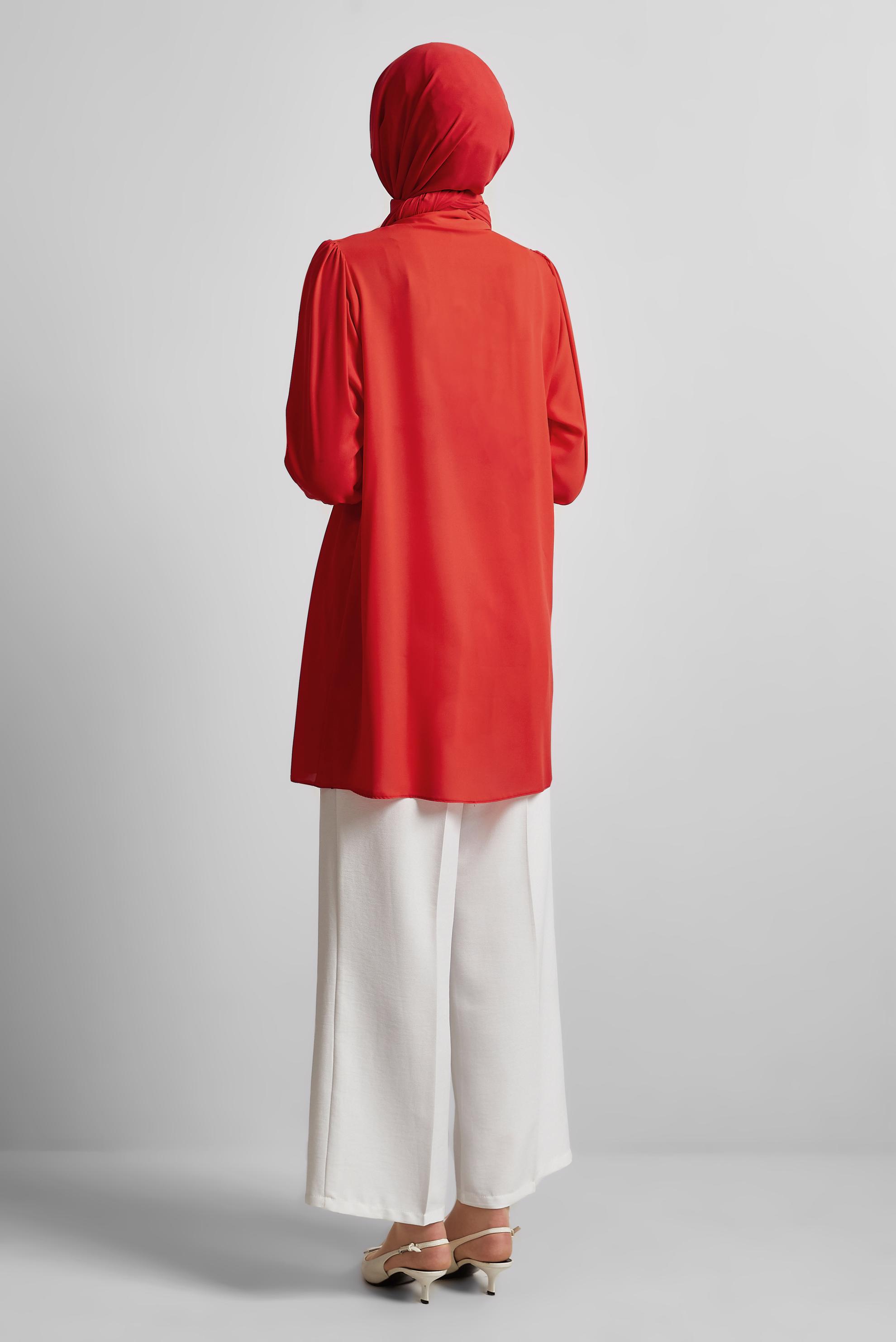 Tesettür giyim KIRMIZI BAĞLAMA DETAYLI TUNİK 45534