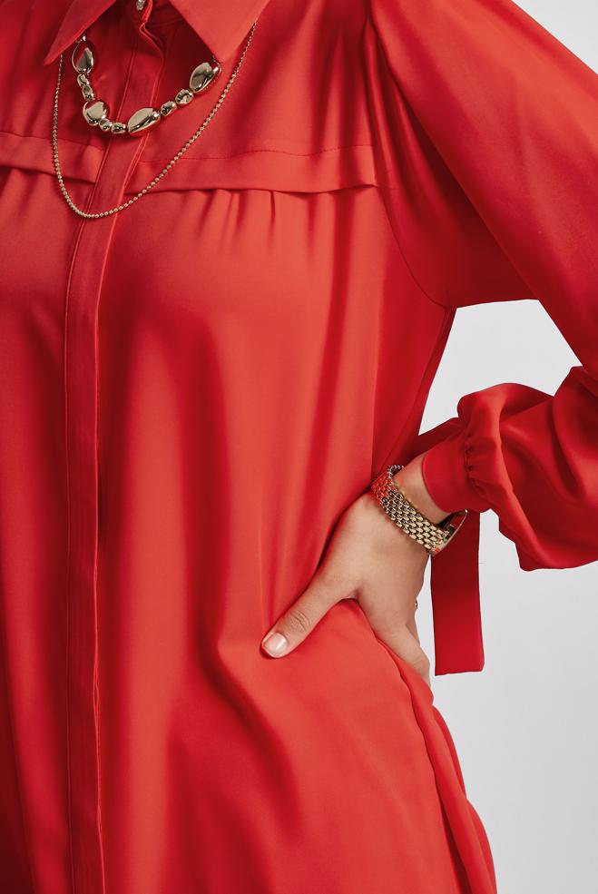 Hijab-Kleidung ROT TUNIKA MIT GEBUNDENEN MANSCHETTEN 45534 - ALVİNA