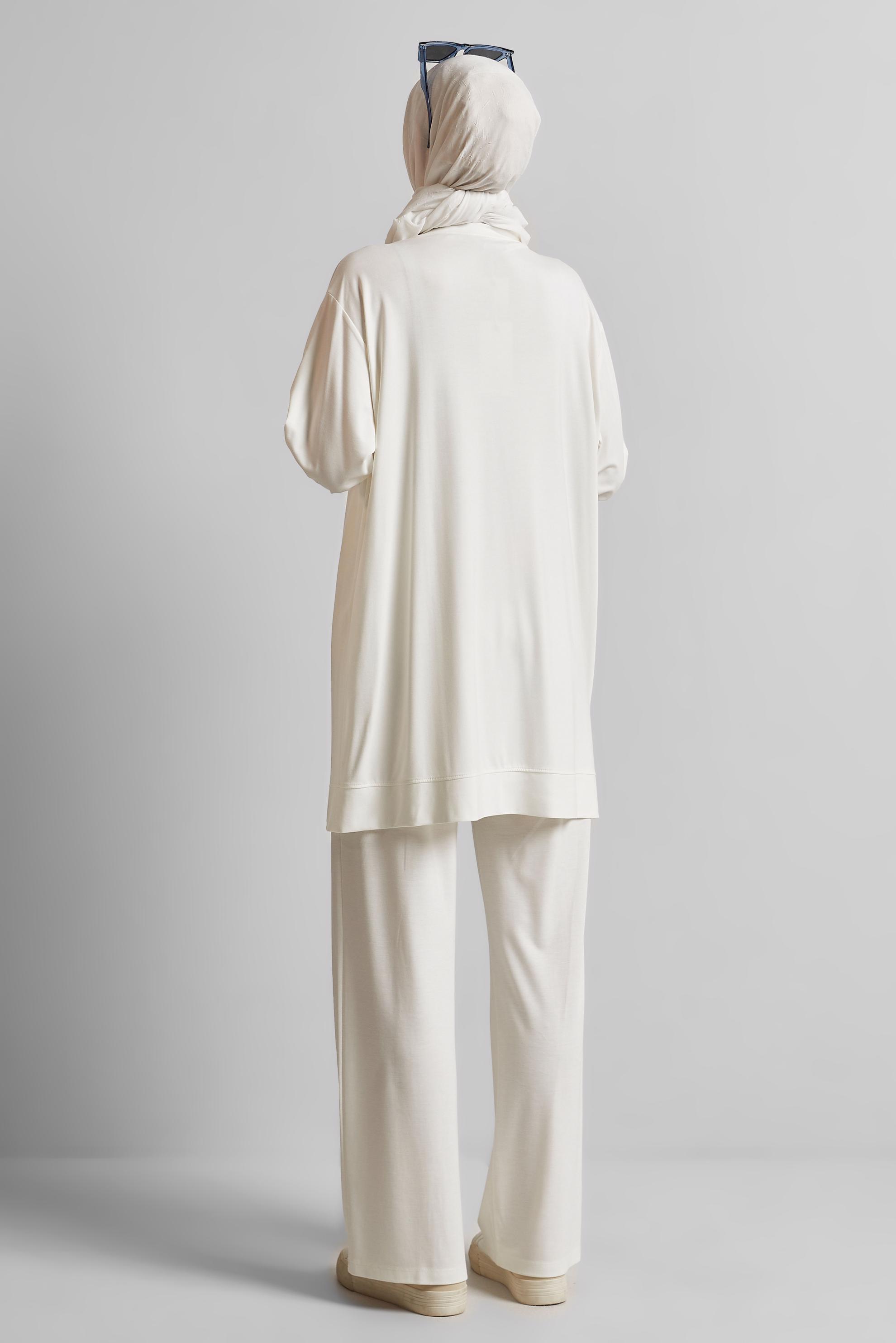 Tesettür giyim BEYAZ İKİ RENKLİ TAŞLI TUNİK 45540