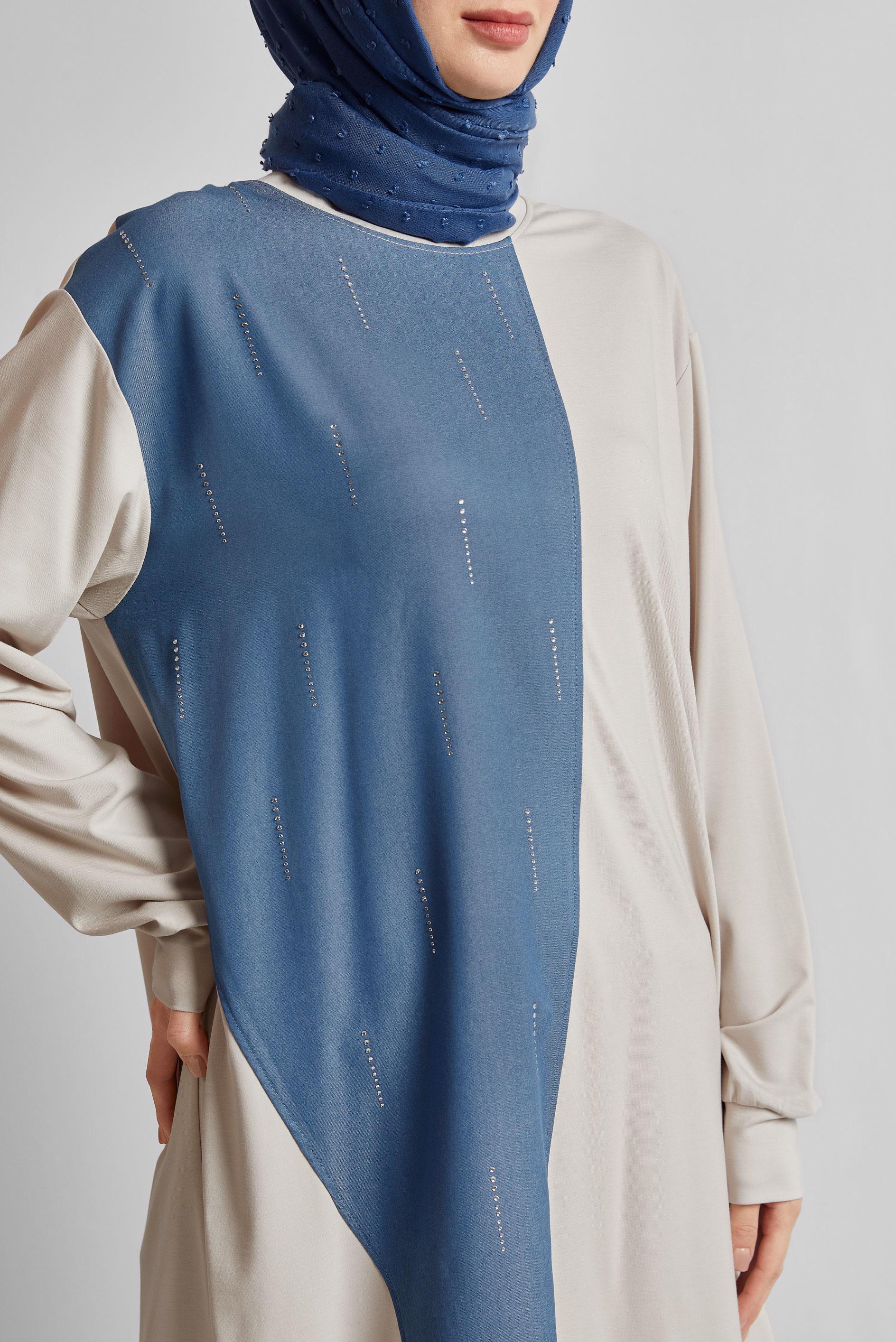 Tesettür giyim BEJ İKİ RENKLİ TAŞLI TUNİK 45540