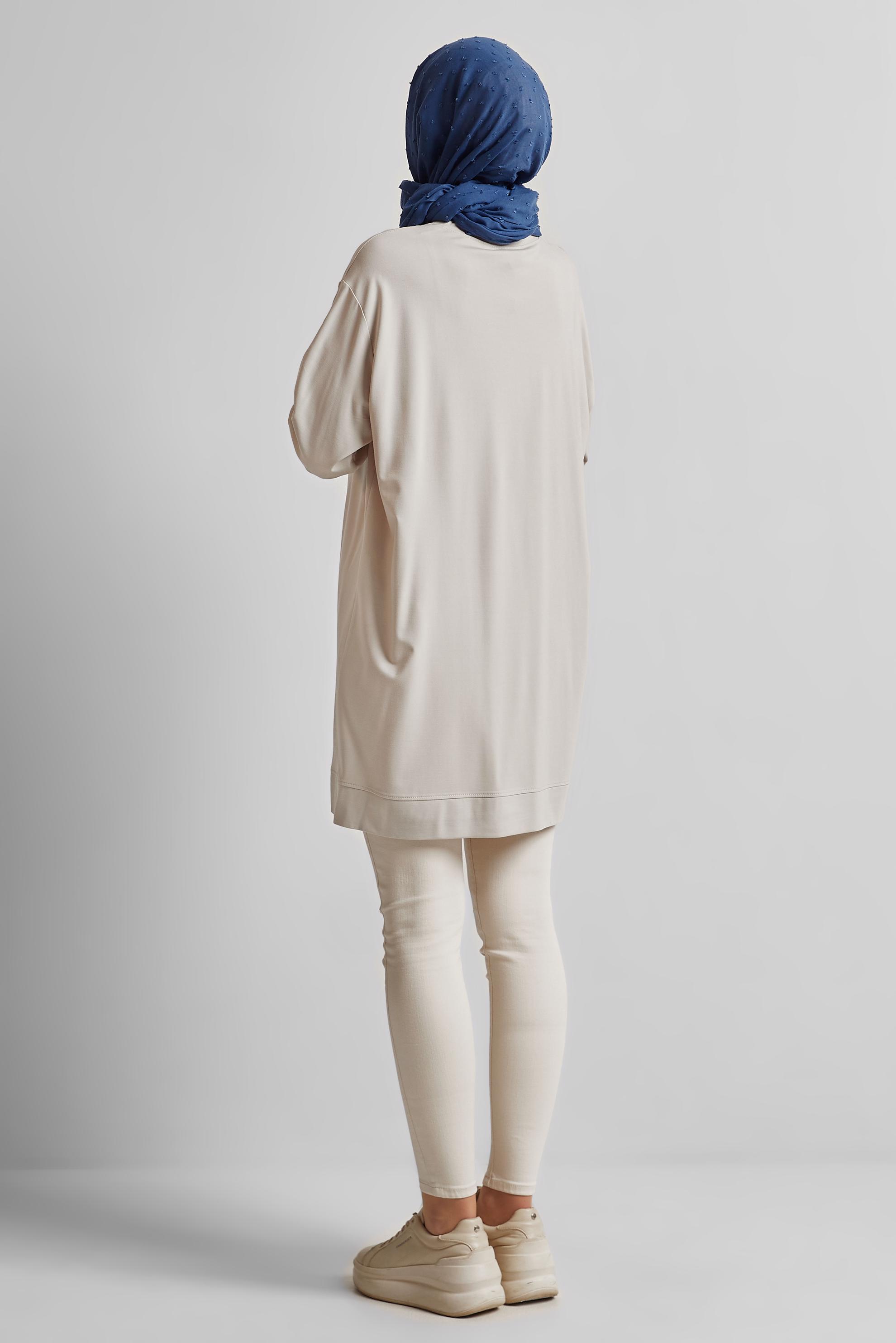 Tesettür giyim BEJ İKİ RENKLİ TAŞLI TUNİK 45540