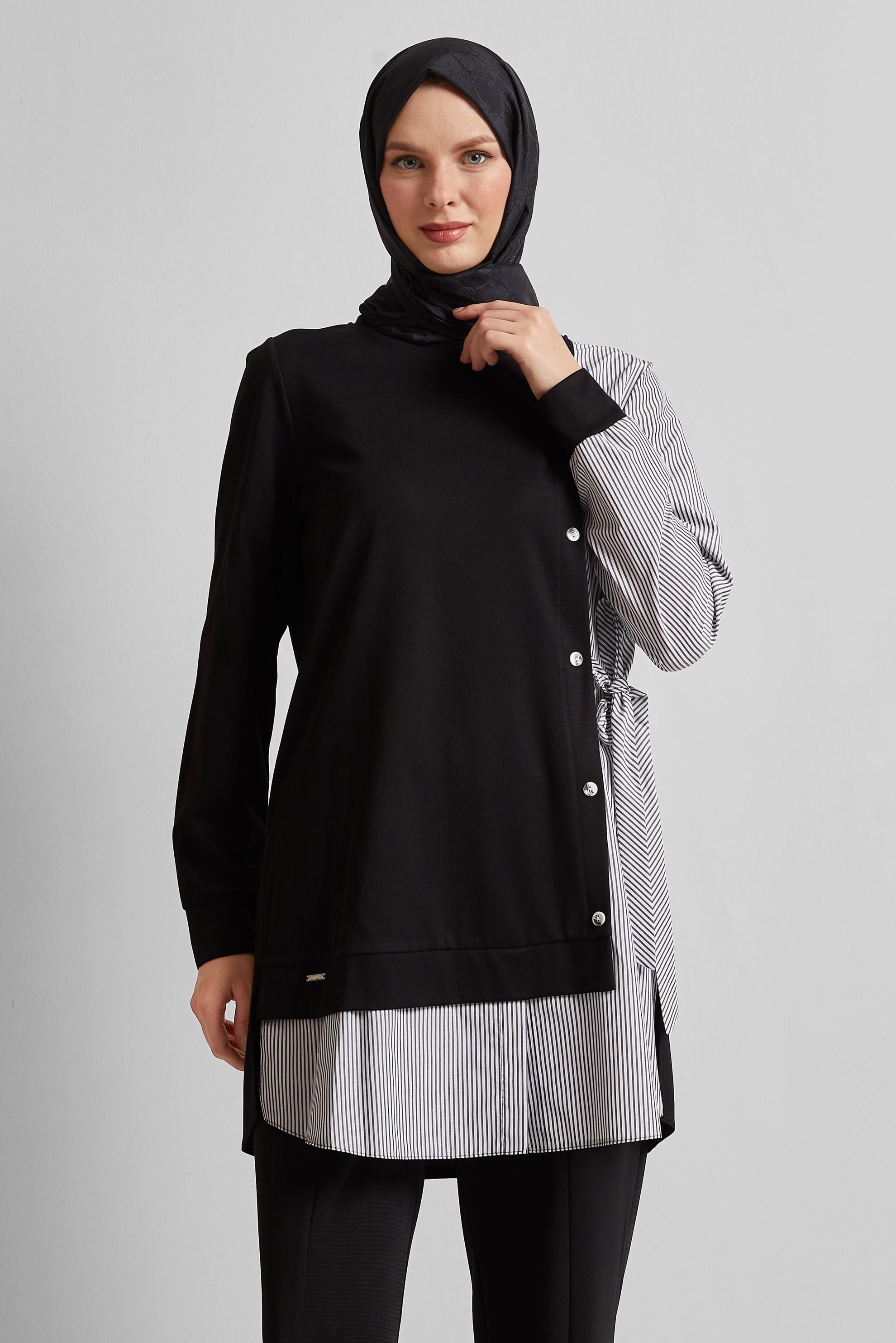 Tesettür giyim SİYAH ÇİZGİLİ TUNİK 45541