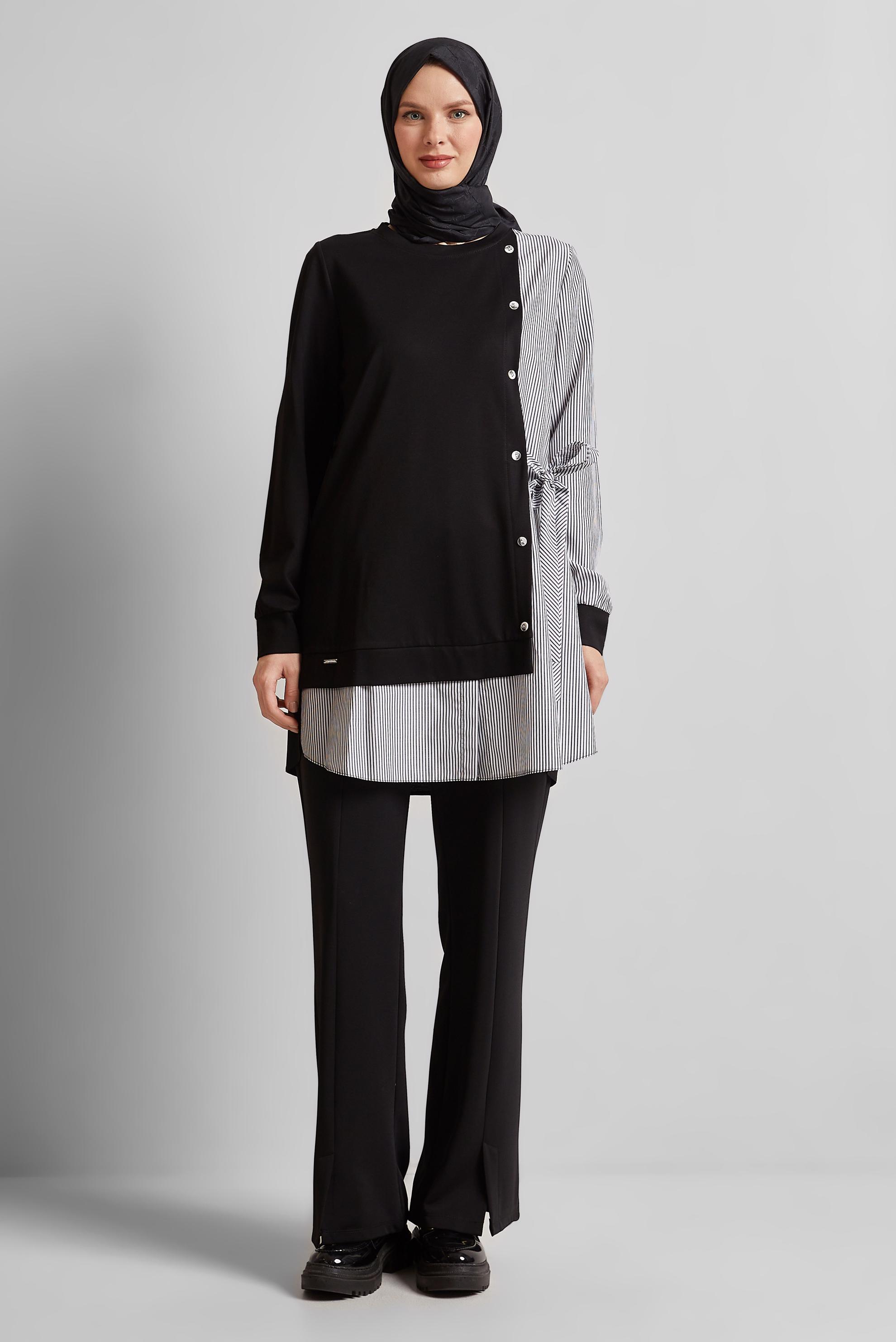 Tesettür giyim SİYAH ÇİZGİLİ TUNİK 45541