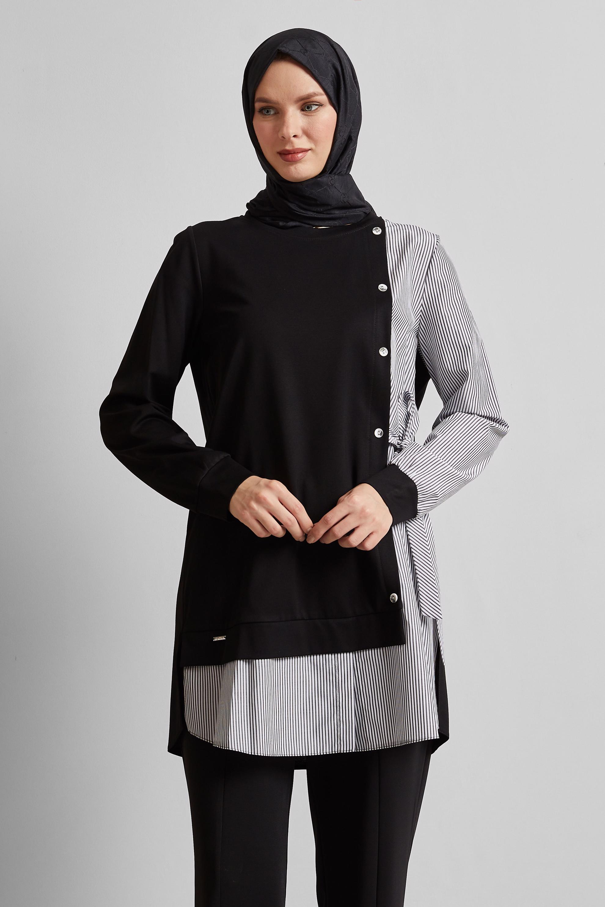 Tesettür giyim SİYAH ÇİZGİLİ TUNİK 45541