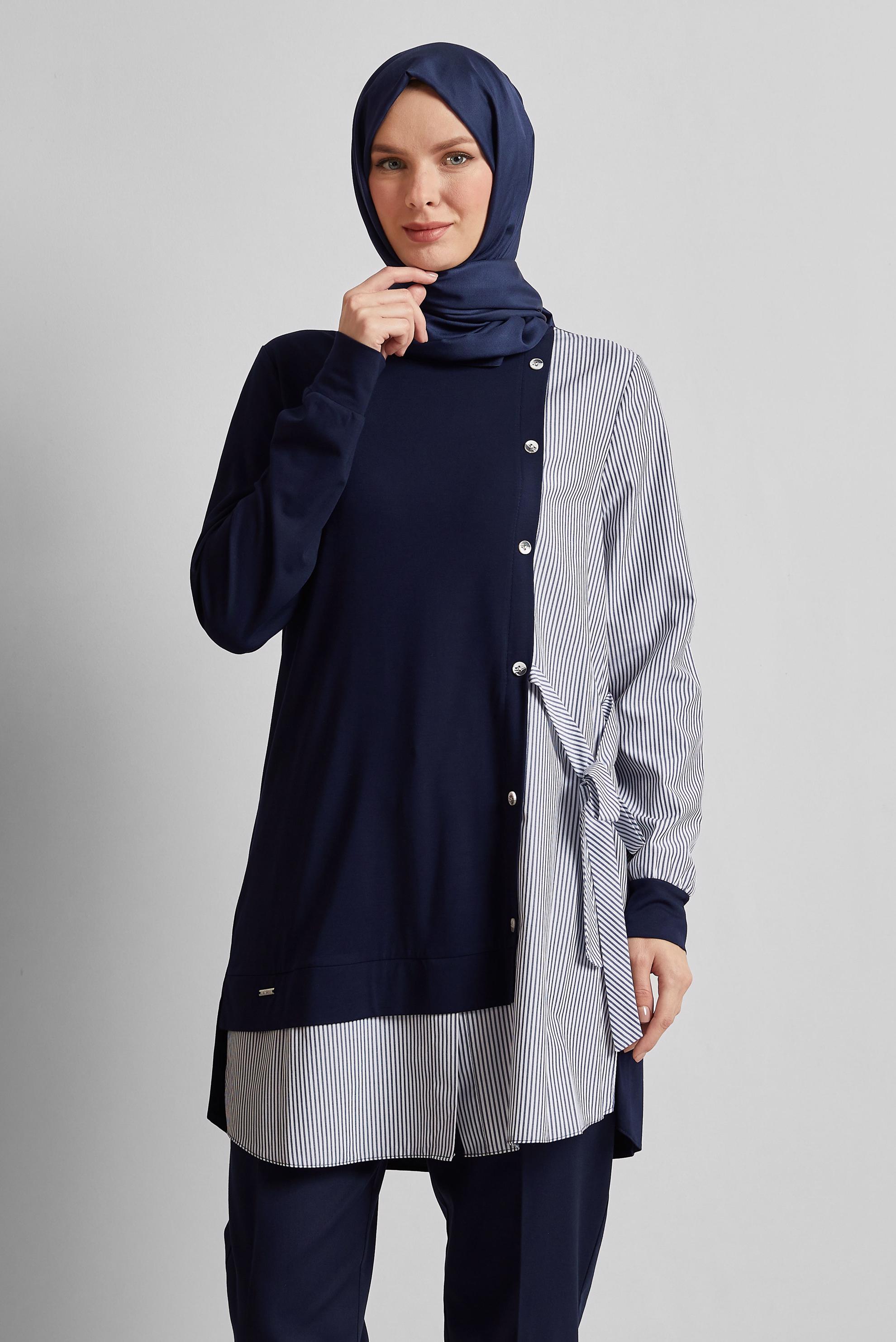 Tesettür giyim LACİVERT ÇİZGİLİ TUNİK 45541