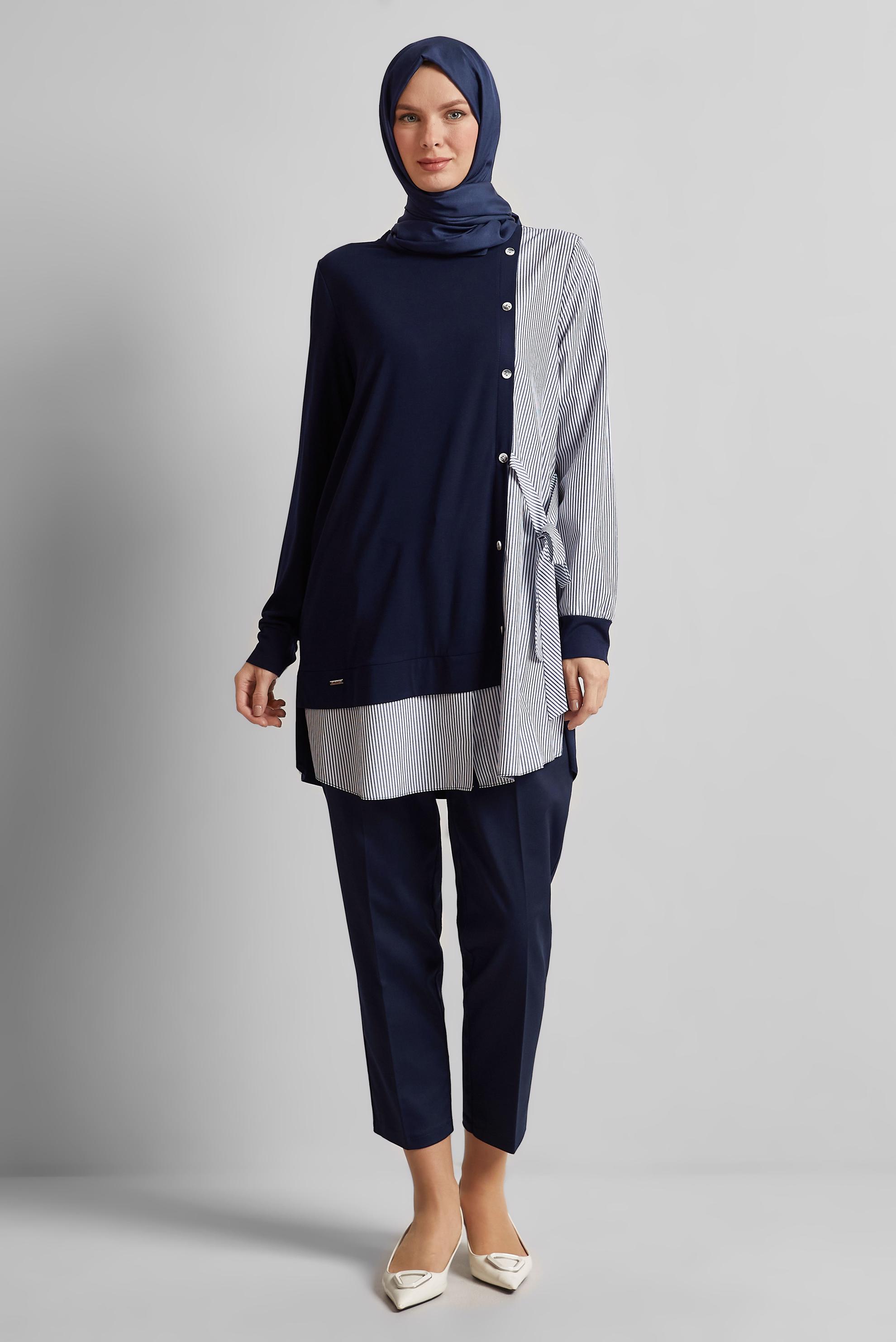 Tesettür giyim LACİVERT ÇİZGİLİ TUNİK 45541