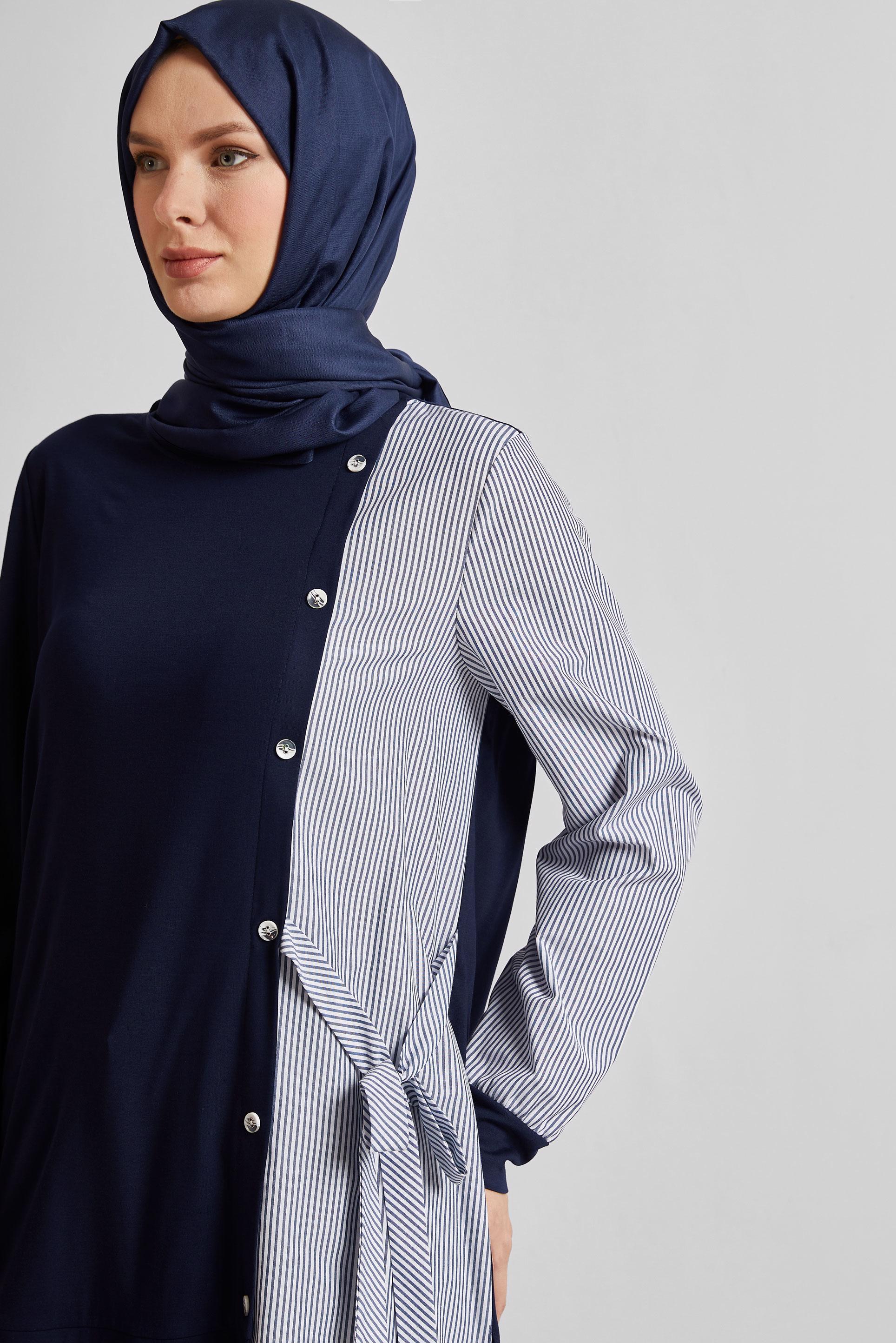 Tesettür giyim LACİVERT ÇİZGİLİ TUNİK 45541