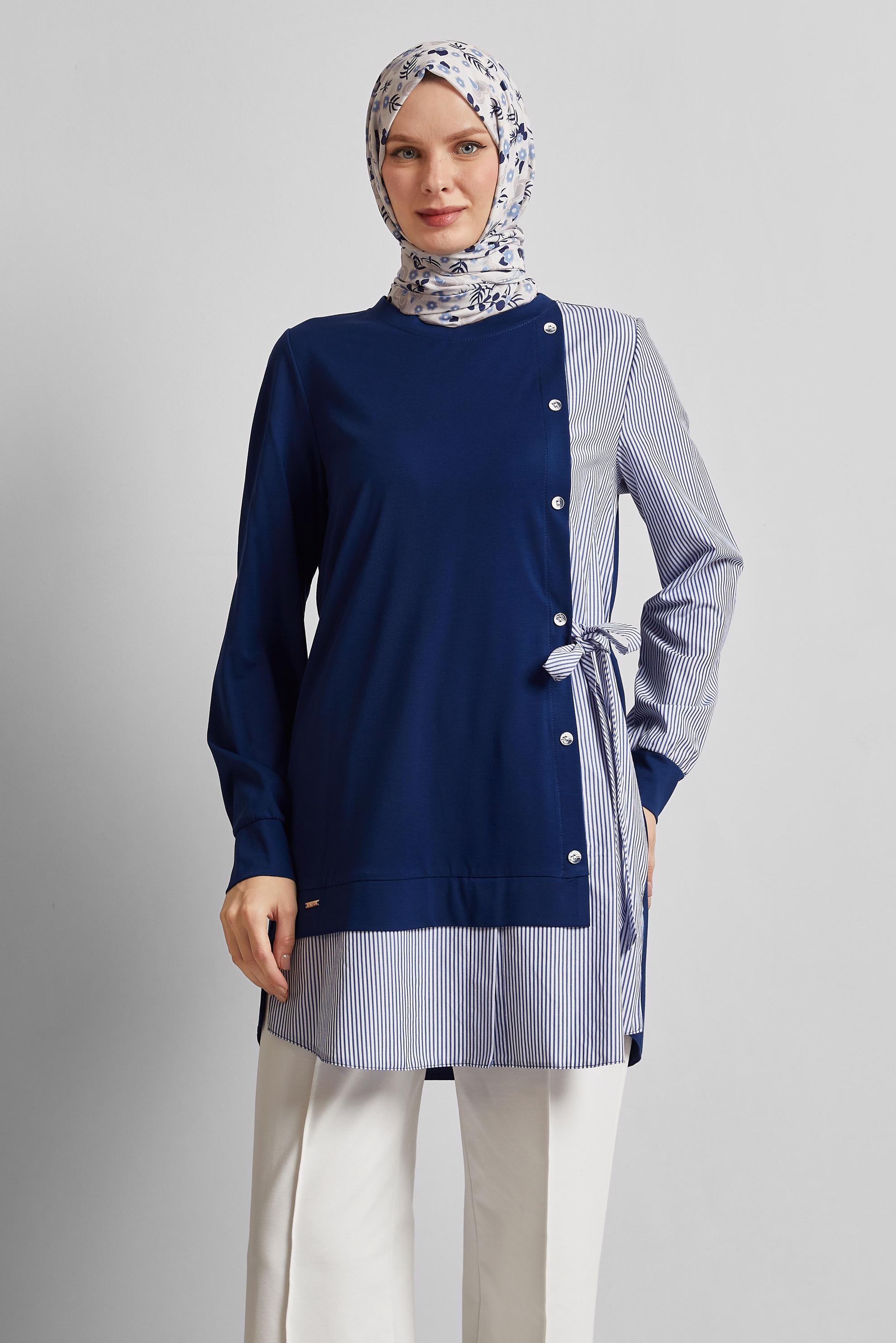 Tesettür giyim LACİVERT ÇİZGİLİ TUNİK 45541
