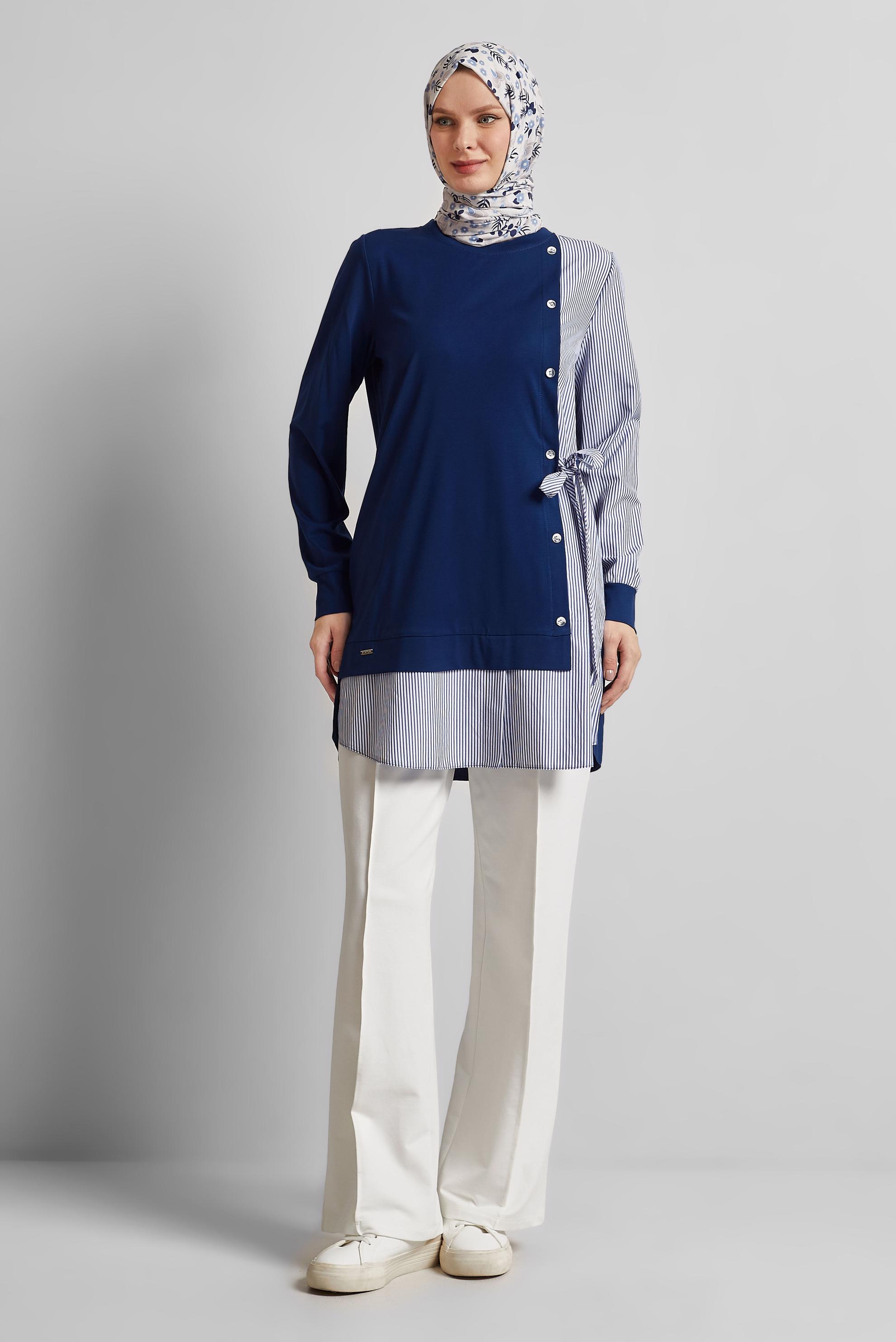 Tesettür giyim LACİVERT ÇİZGİLİ TUNİK 45541