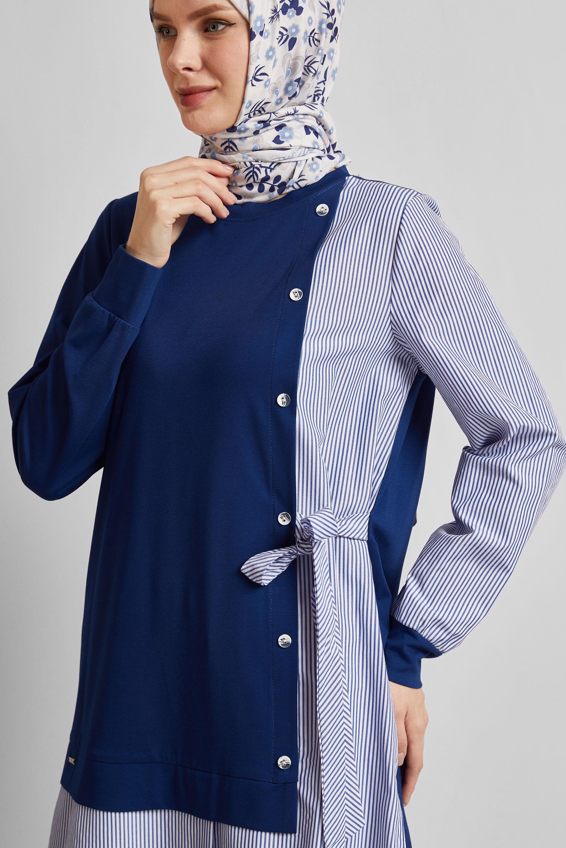 Tesettür giyim LACİVERT ÇİZGİLİ TUNİK 45541