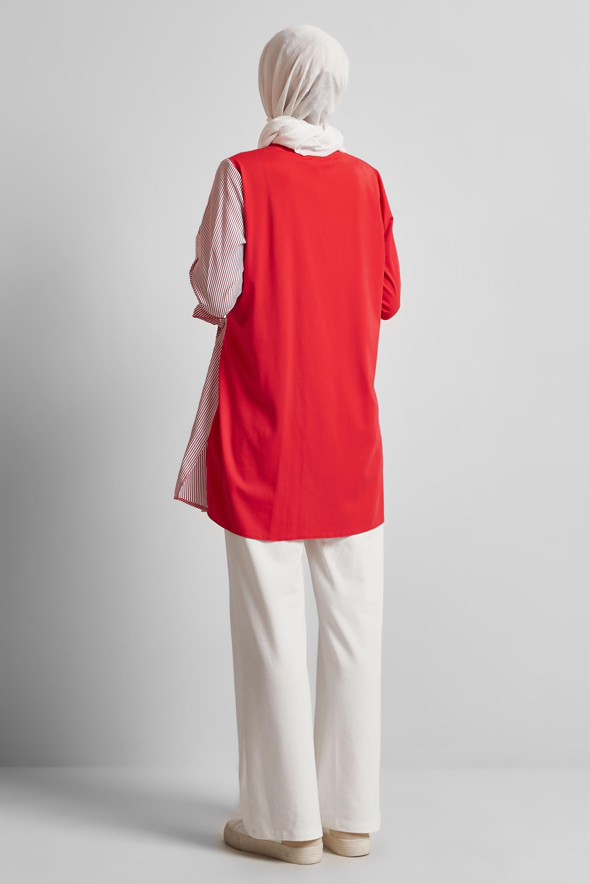 Tesettür giyim KIRMIZI ÇİZGİLİ TUNİK 45541