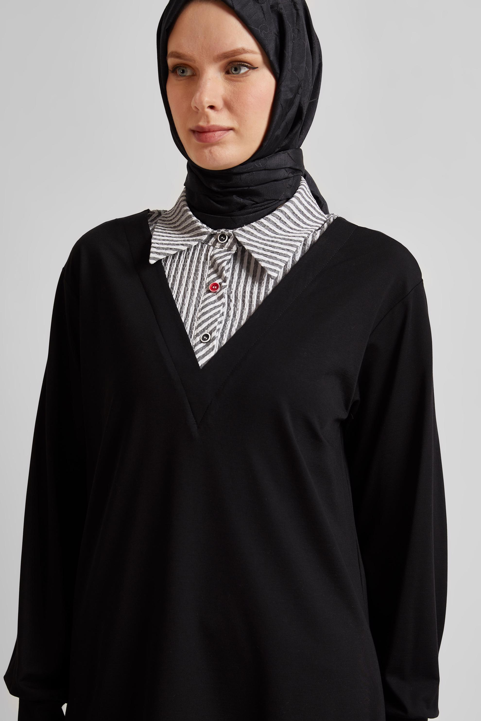 Tesettür giyim SİYAH ÇİZGİLİ TUNİK 45547