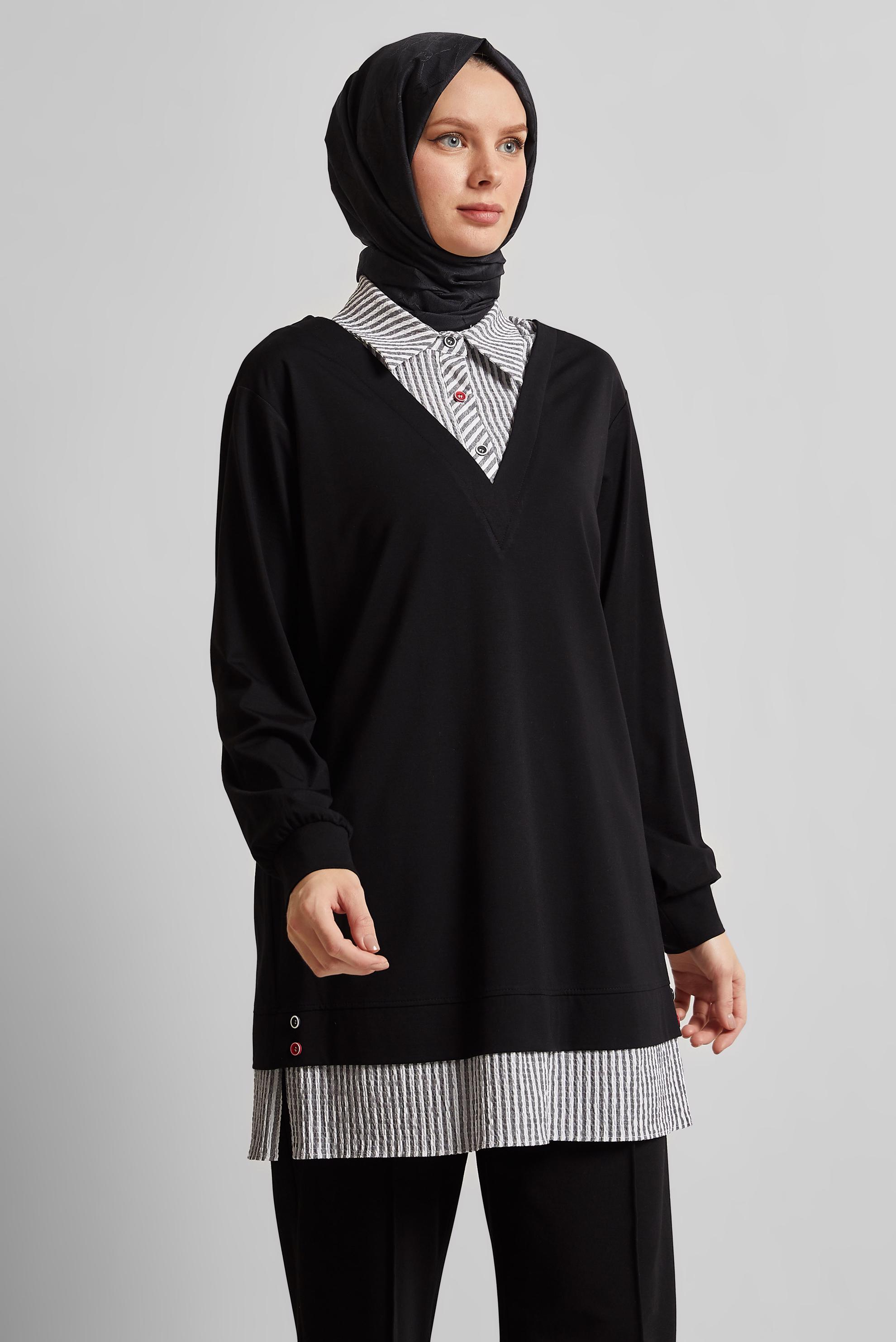 Tesettür giyim SİYAH ÇİZGİLİ TUNİK 45547