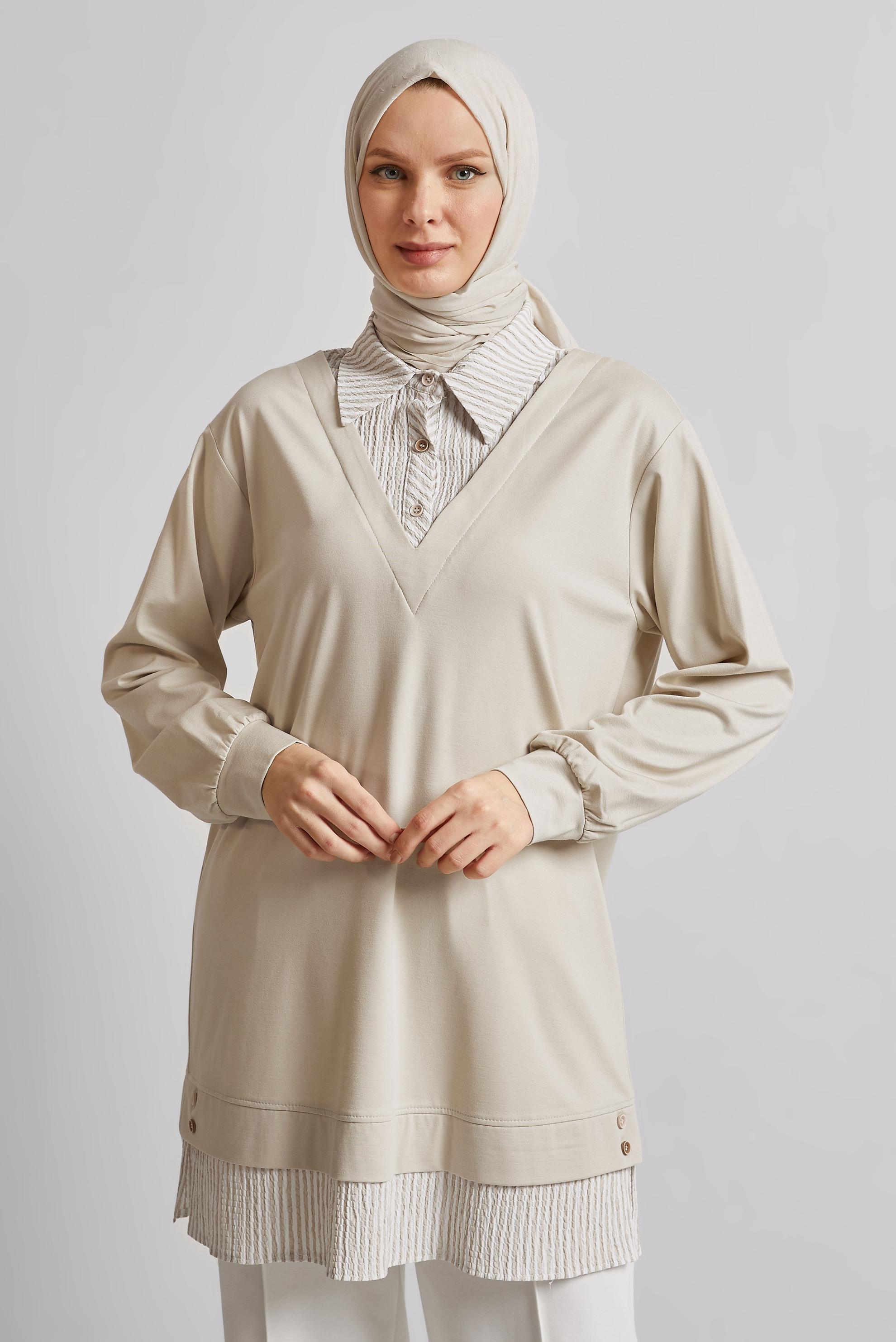 Tesettür giyim KUM ÇİZGİLİ TUNİK 45547