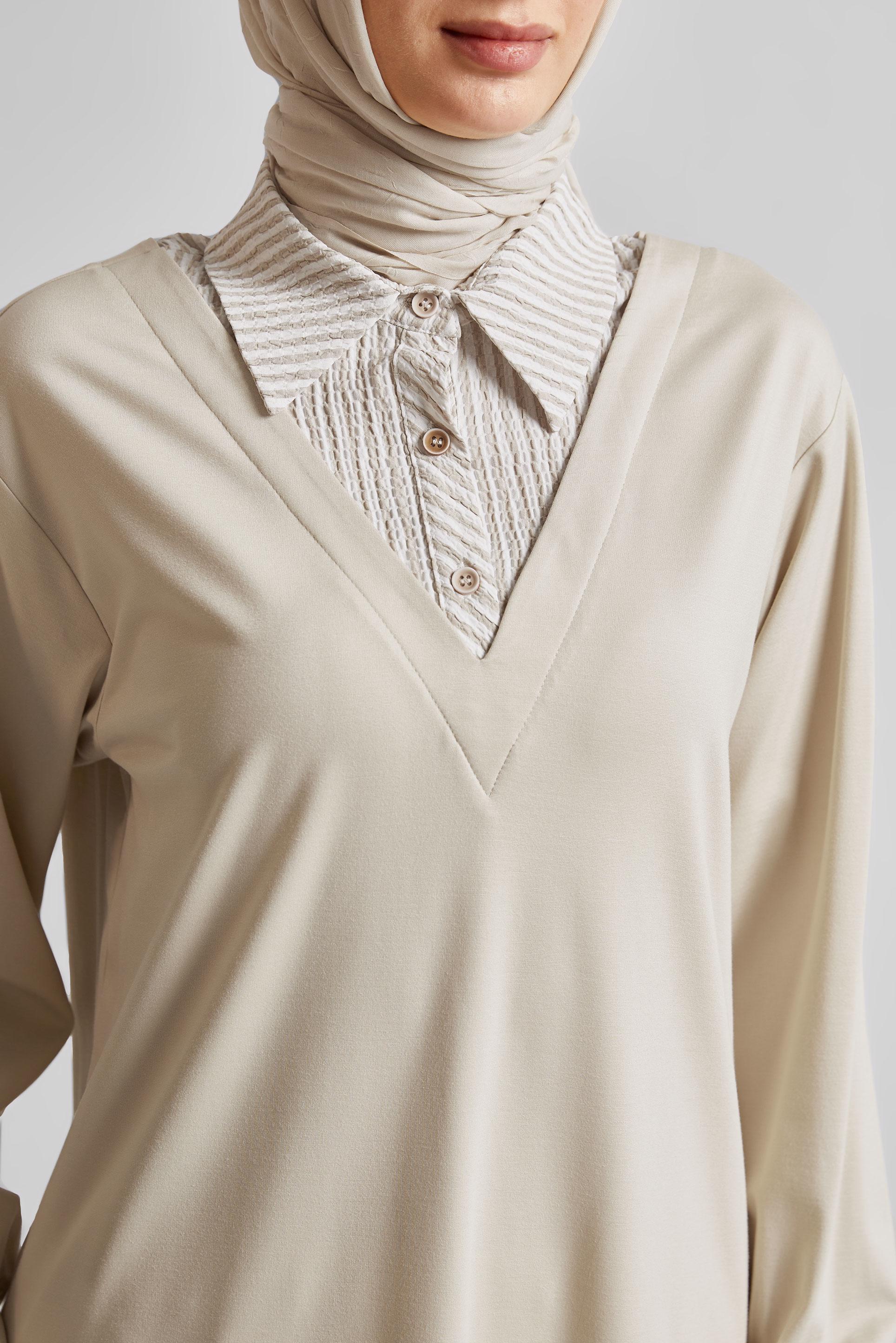 Tesettür giyim KUM ÇİZGİLİ TUNİK 45547