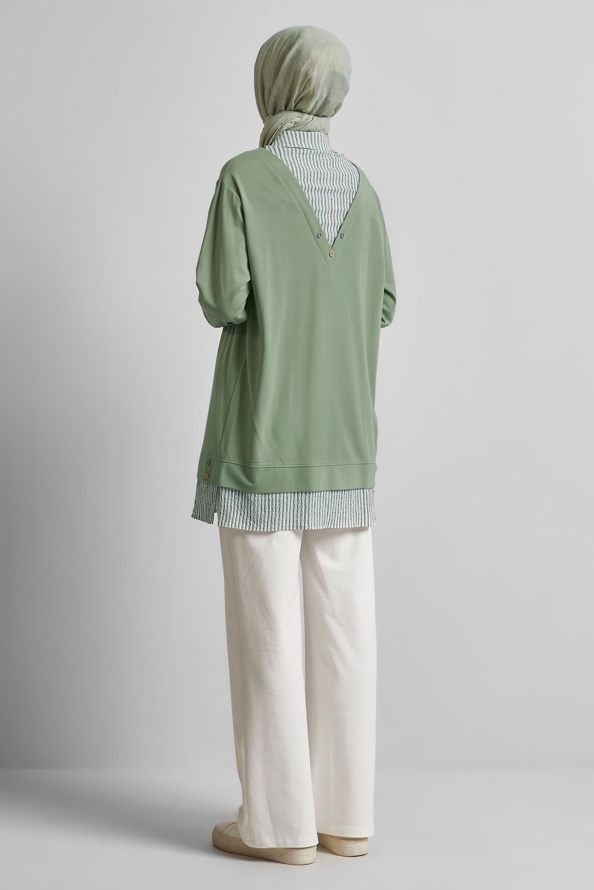 Tesettür giyim YEŞİL ÇİZGİLİ TUNİK 45547