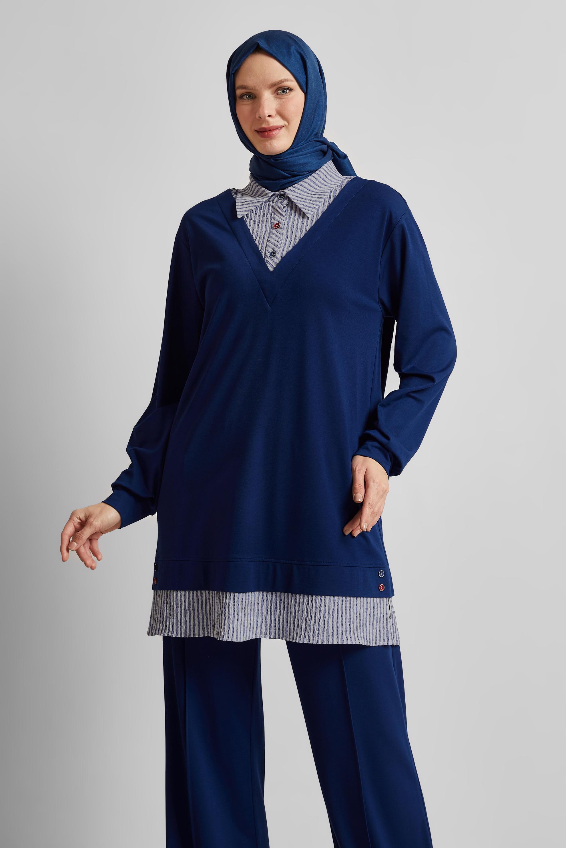 Tesettür giyim LACİVERT ÇİZGİLİ TUNİK 45547