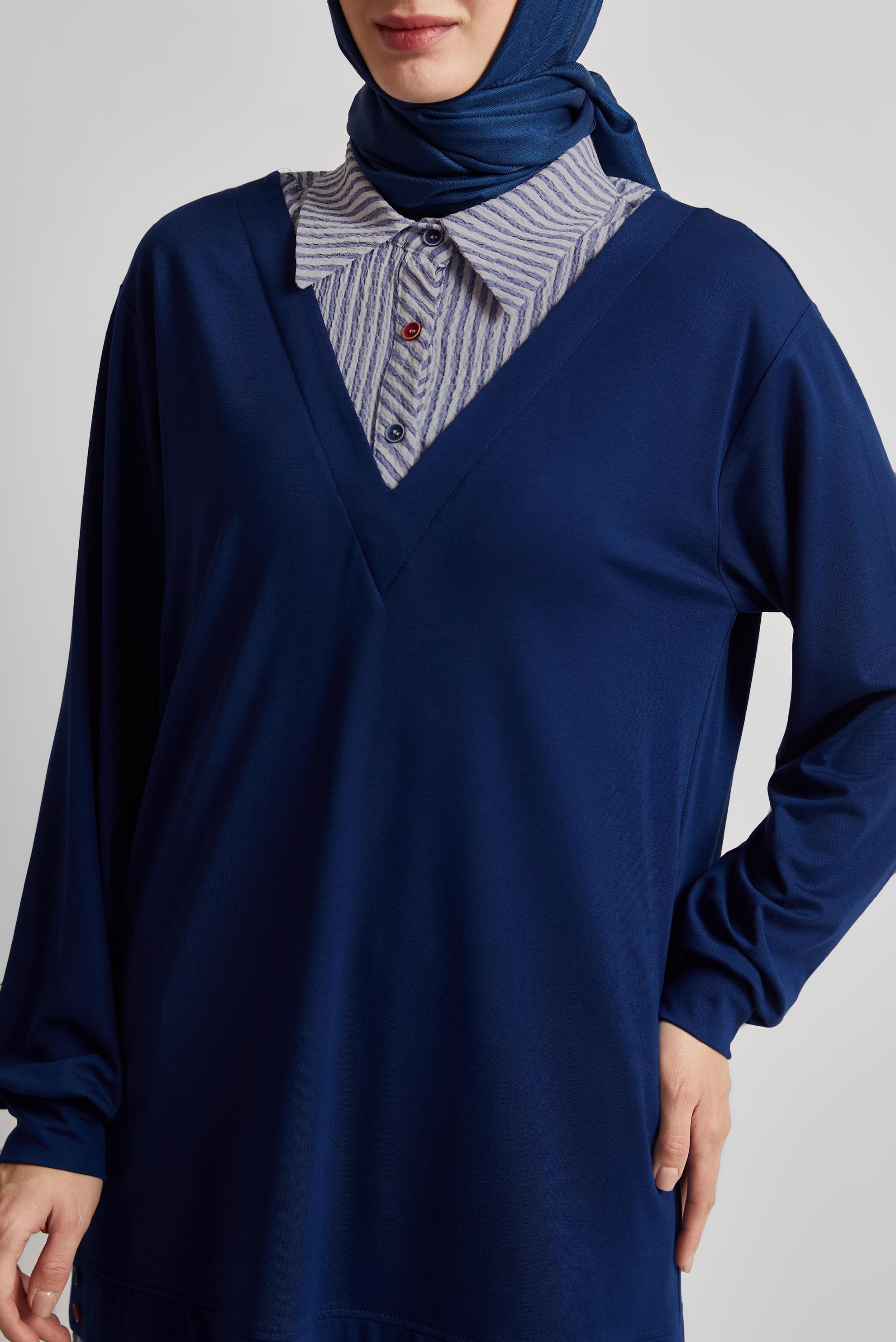 Tesettür giyim LACİVERT ÇİZGİLİ TUNİK 45547