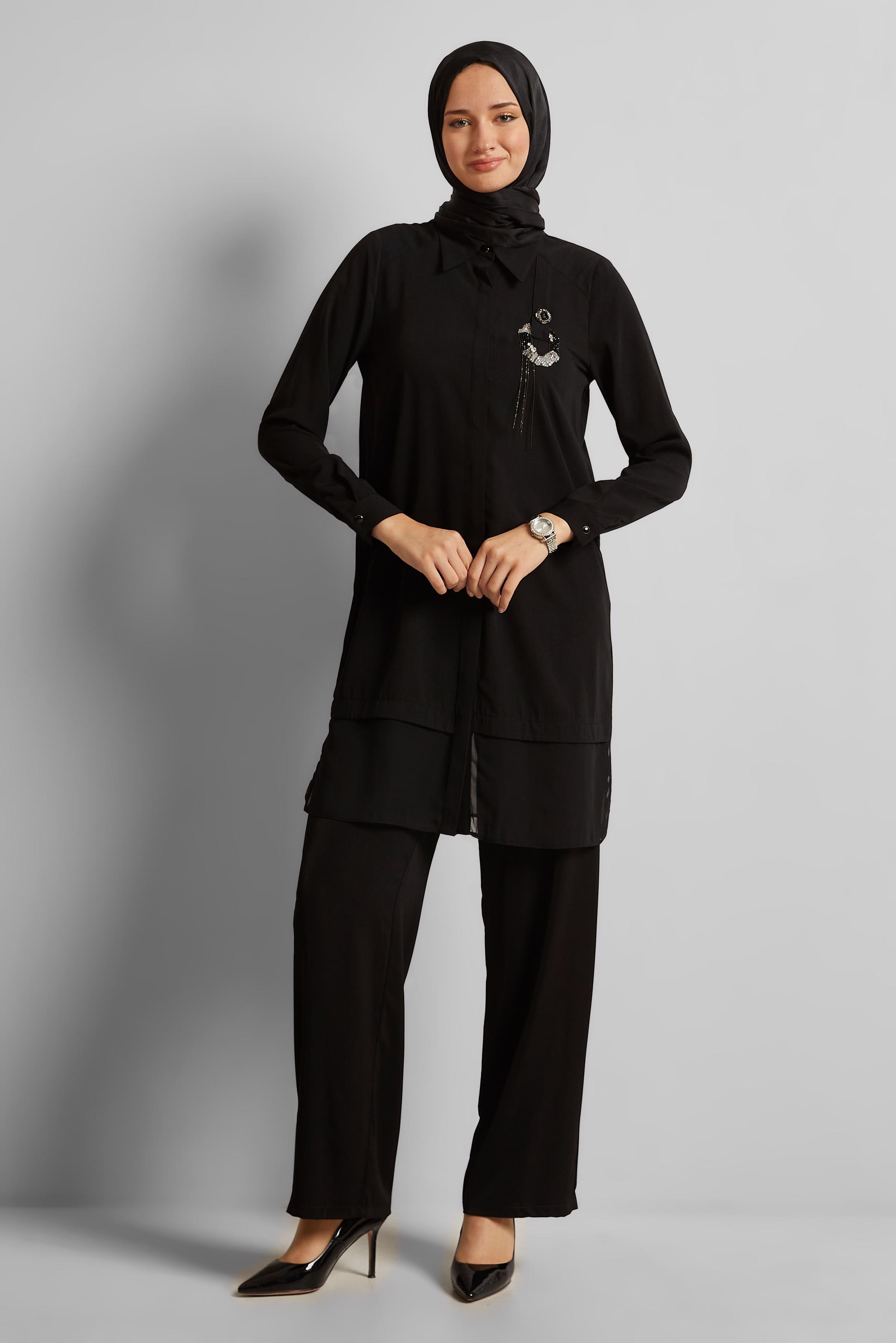 Vêtements hijab NOIR TUNIQUE AVEC BROCHE 45553