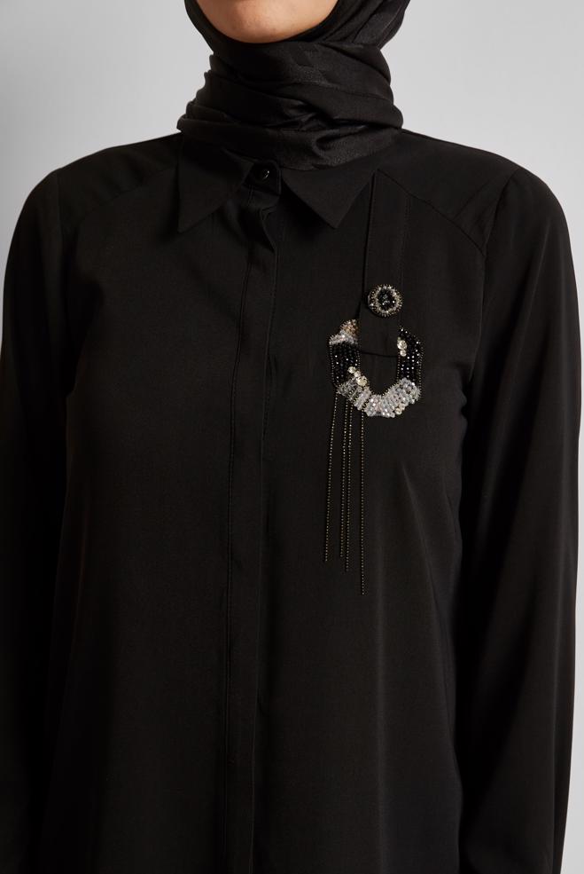 Vêtements hijab NOIR TUNIQUE AVEC BROCHE 45553 - ALVİNA