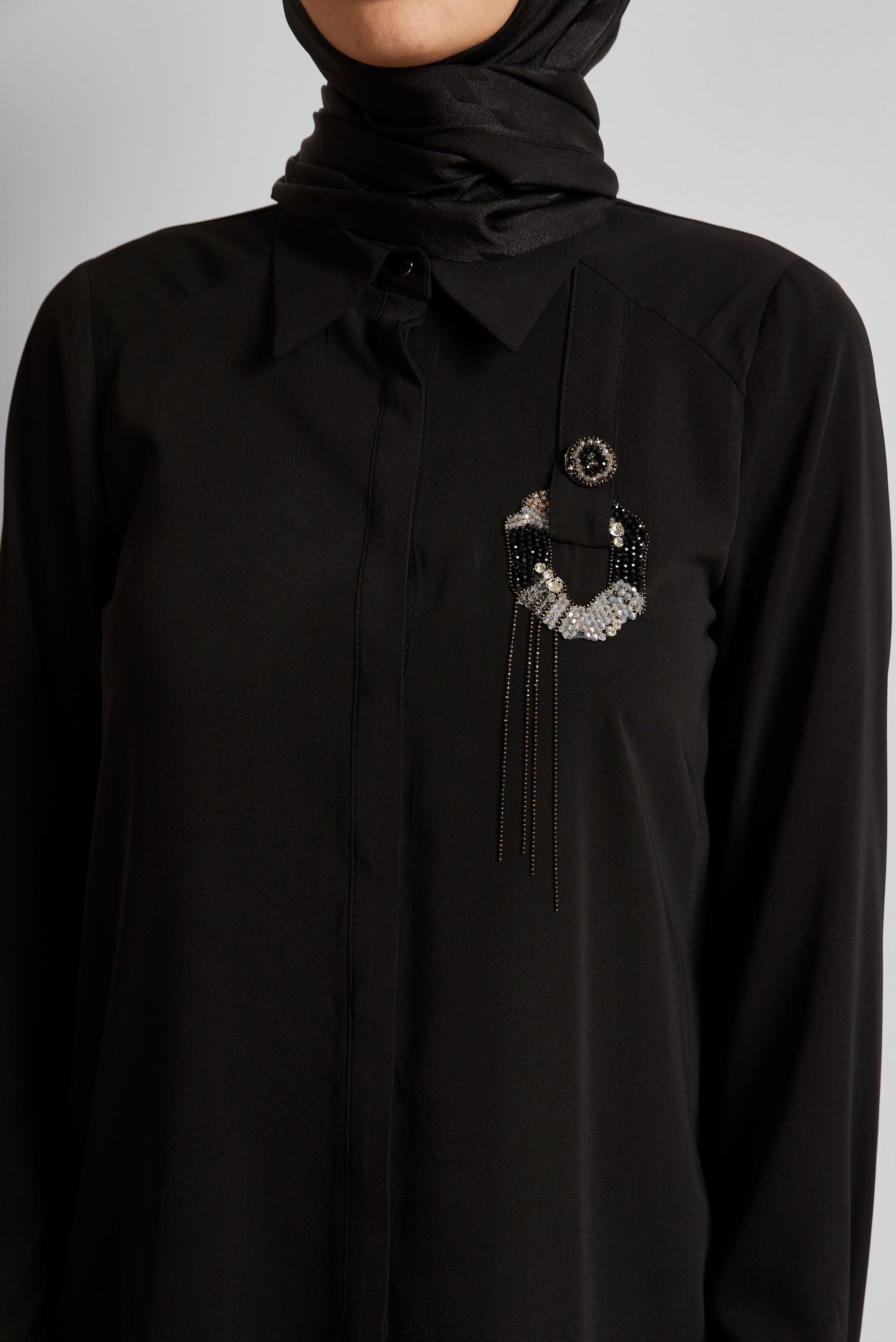 Vêtements hijab NOIR TUNIQUE AVEC BROCHE 45553
