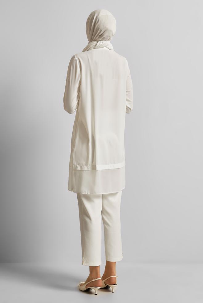 Vêtements hijab BLANC TUNIQUE AVEC BROCHE 45553 - ALVİNA