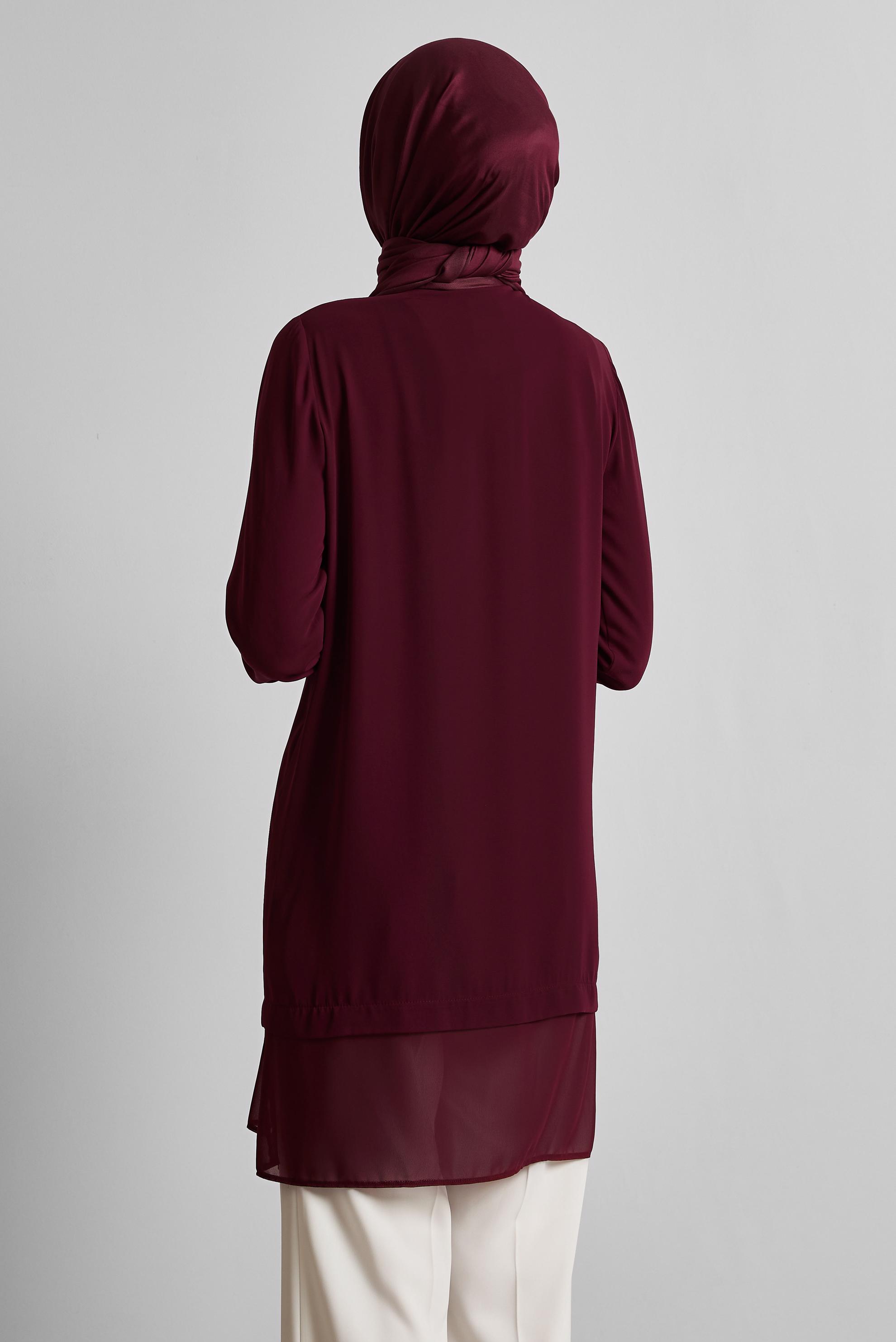 Tesettür giyim BORDO BROŞ DETAYLI TUNİK 45553