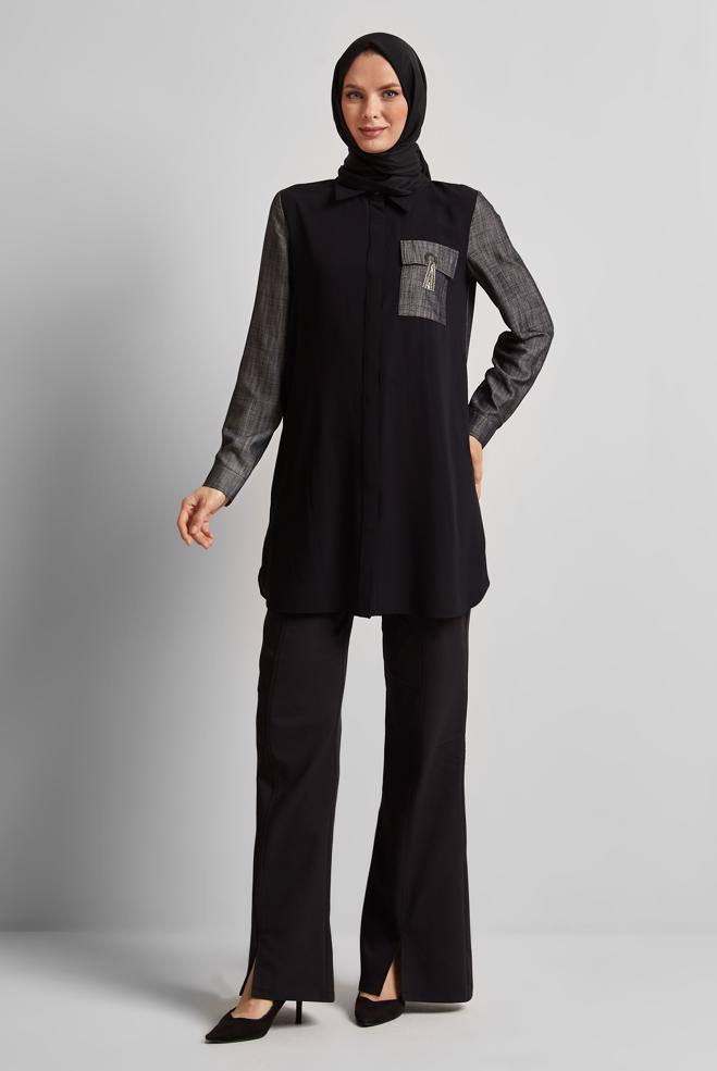 Vêtements hijab  TUNIQUE COL CHEMISE 45556 - ALVİNA