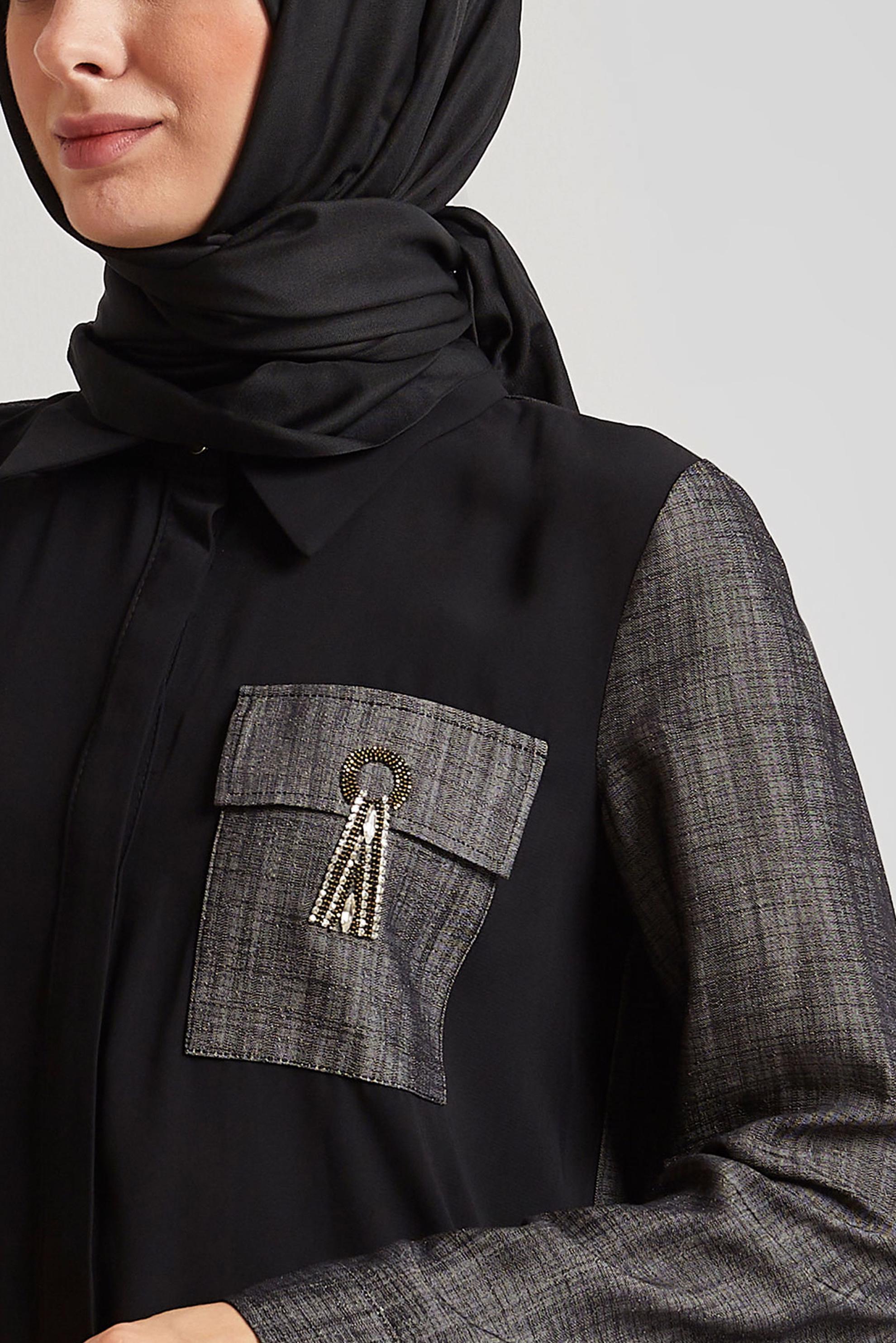 Vêtements hijab NOIR TUNIQUE COL CHEMISE 45556