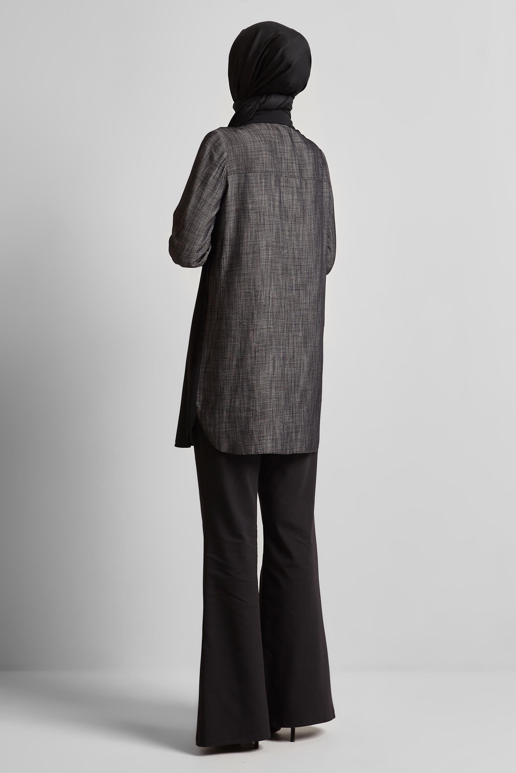 Vêtements hijab NOIR TUNIQUE COL CHEMISE 45556