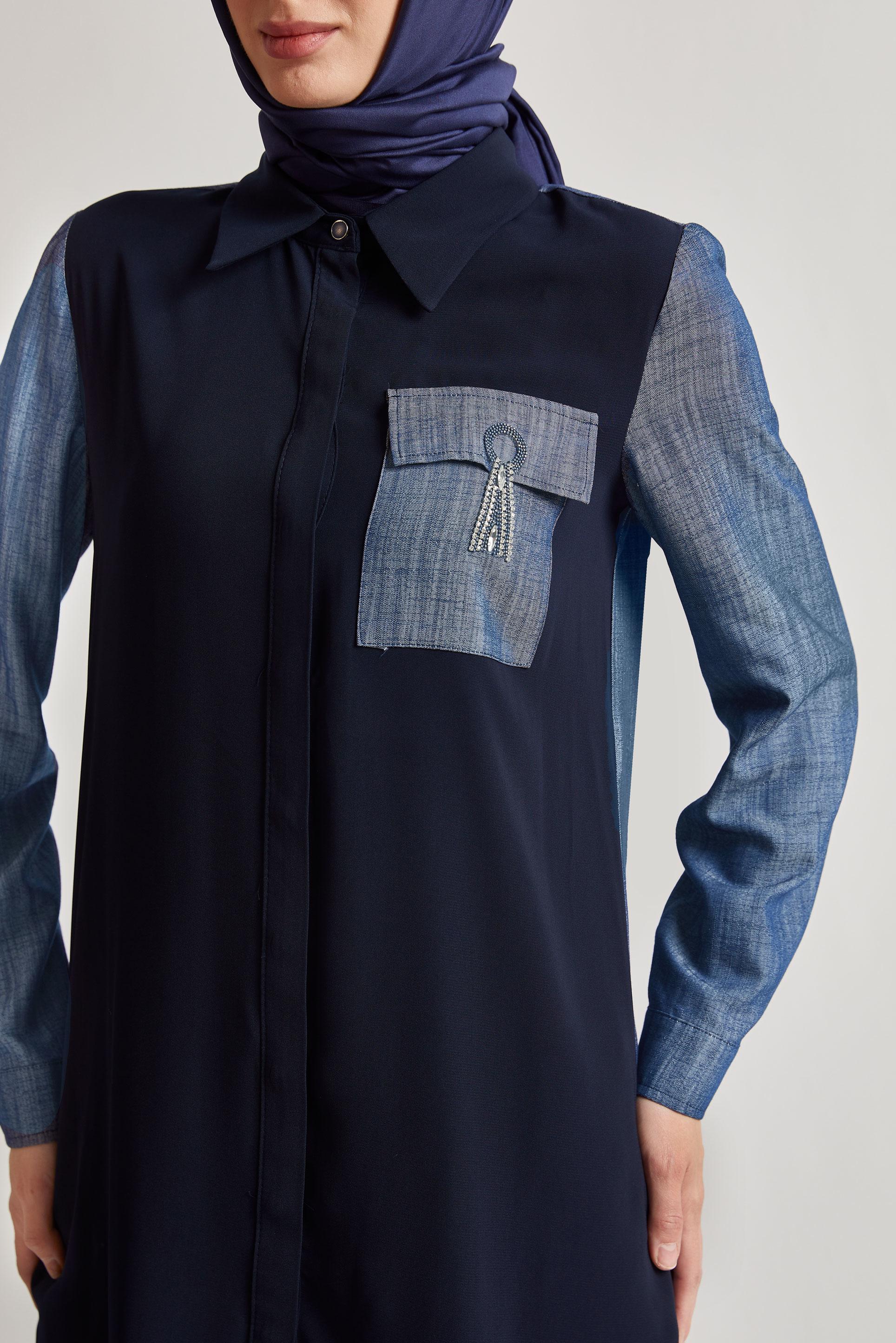 Tesettür giyim LACİVERT GÖMLEK YAKA TUNİK 45556