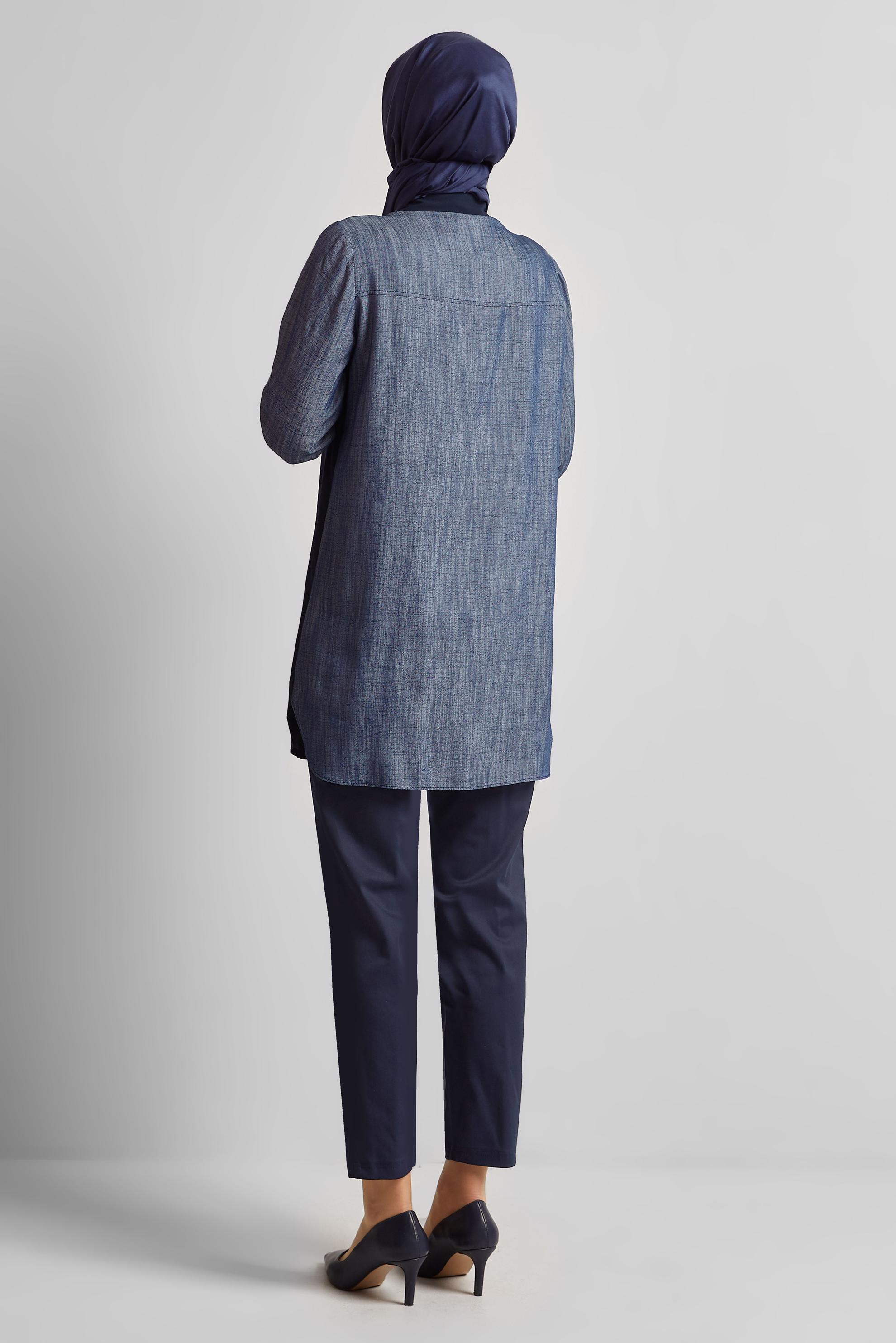 Tesettür giyim LACİVERT GÖMLEK YAKA TUNİK 45556