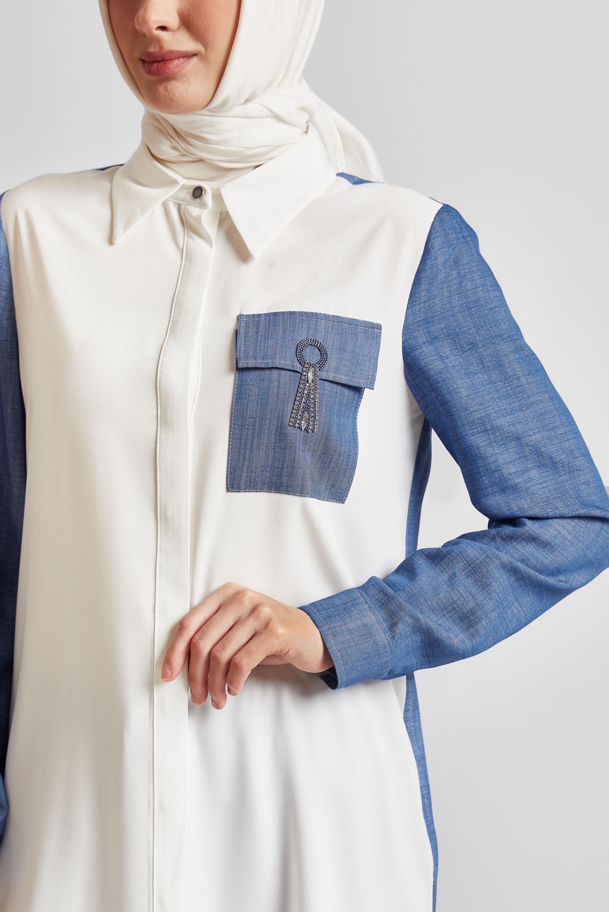 Tesettür giyim LACİVERT GÖMLEK YAKA TUNİK 45556