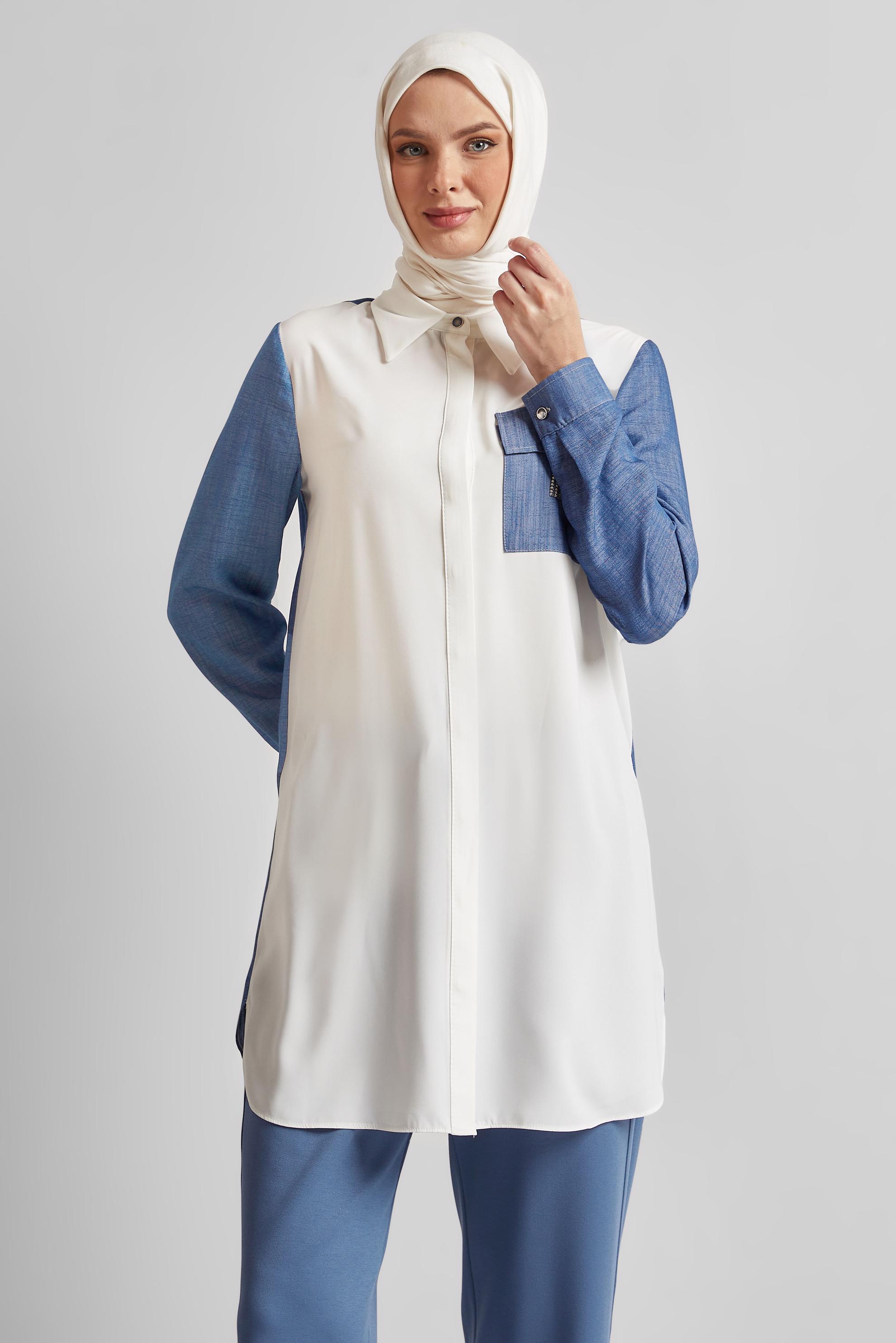 Tesettür giyim LACİVERT GÖMLEK YAKA TUNİK 45556