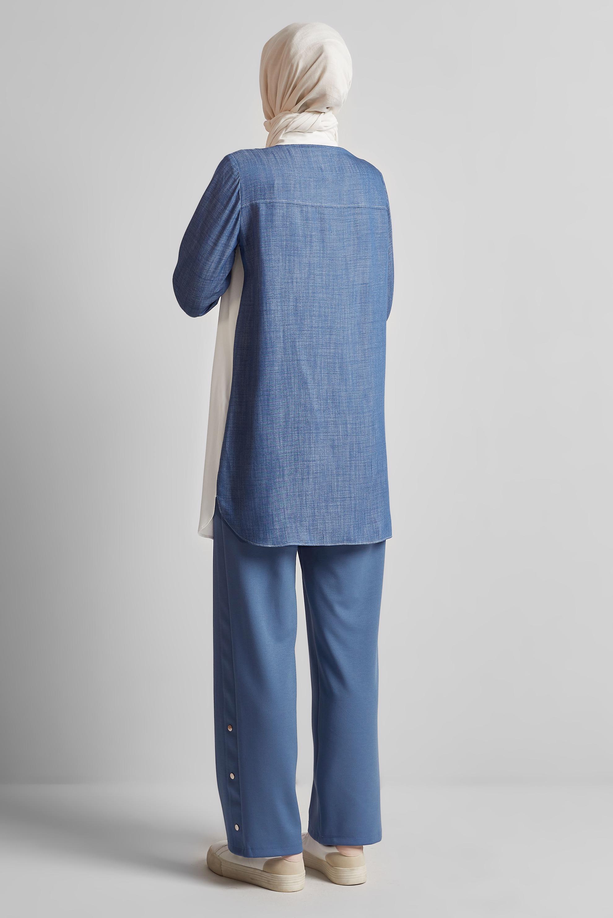 Tesettür giyim LACİVERT GÖMLEK YAKA TUNİK 45556