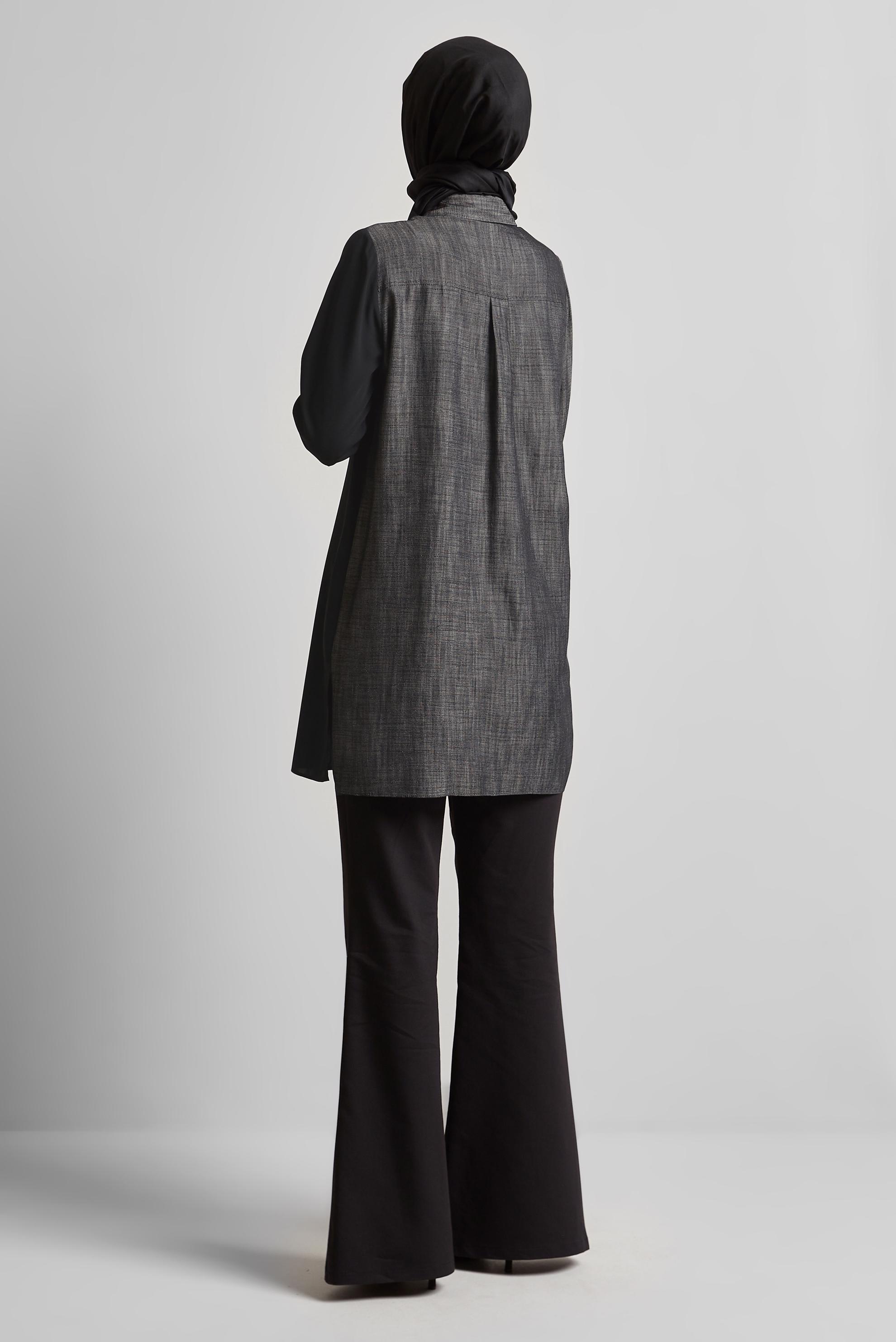 Tesettür giyim SİYAH GÖMLEK YAKA TUNİK 45558