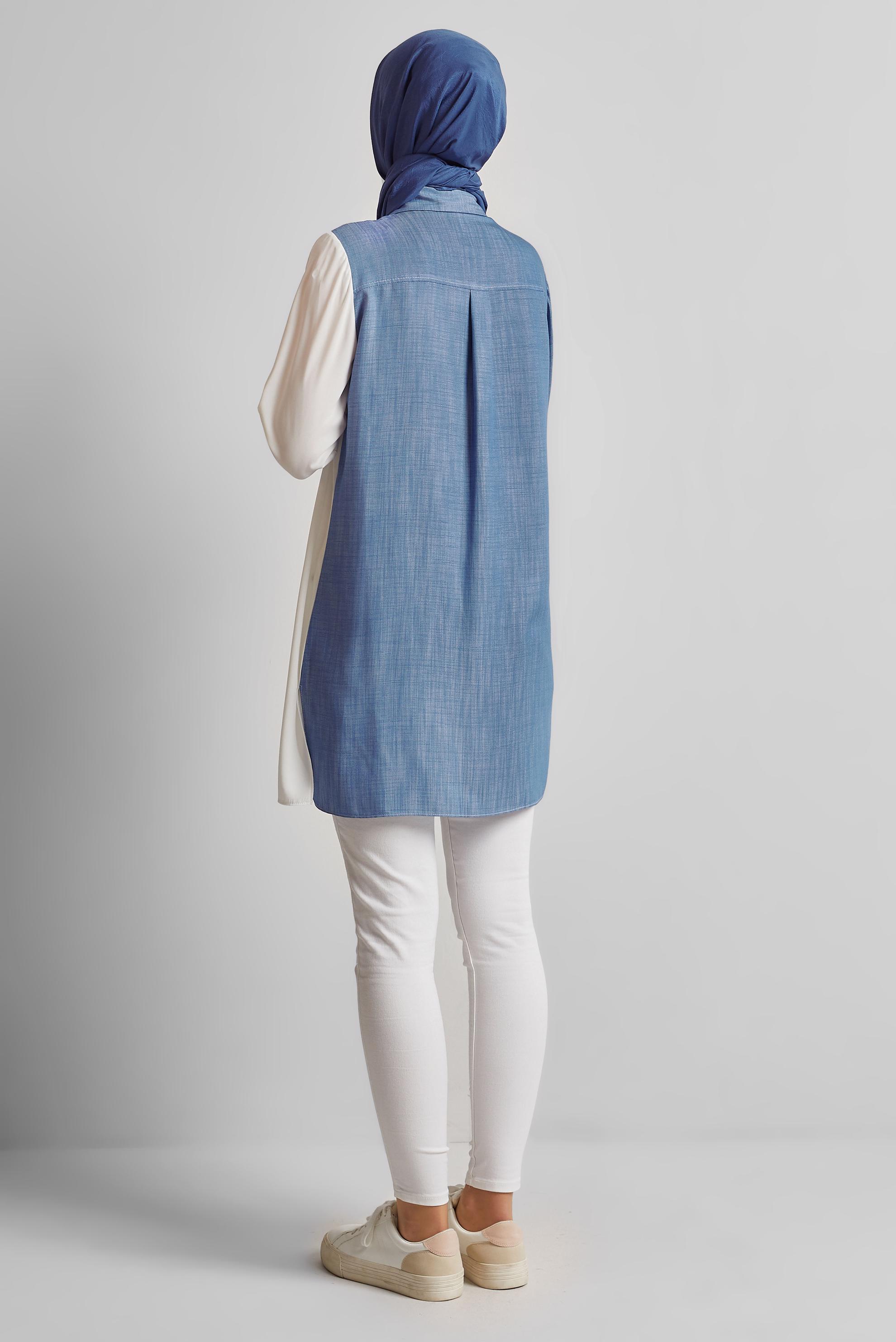 Tesettür giyim MAVİ GÖMLEK YAKA TUNİK 45558