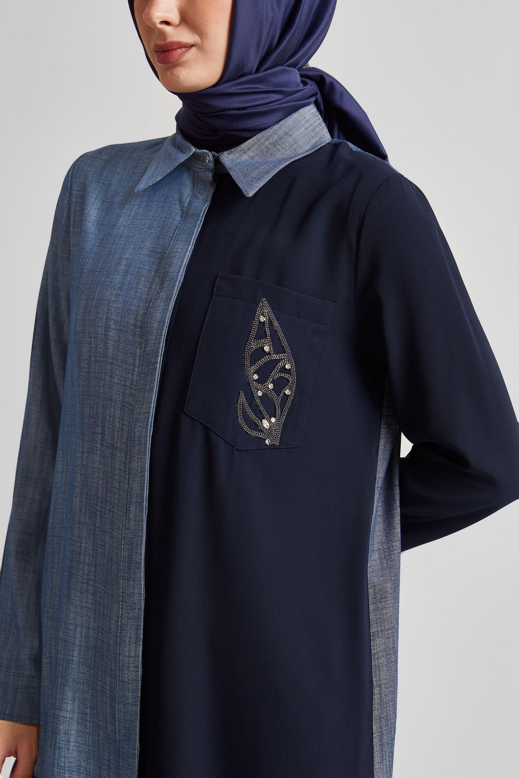 Tesettür giyim LACİVERT GÖMLEK YAKA TUNİK 45558