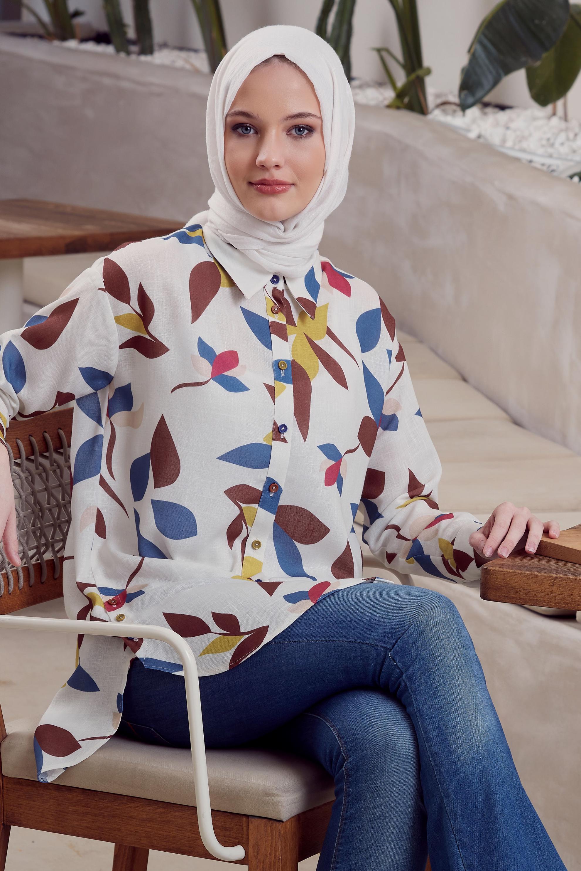 Tesettür giyim LACİVERT DESENLİ TUNİK 45563