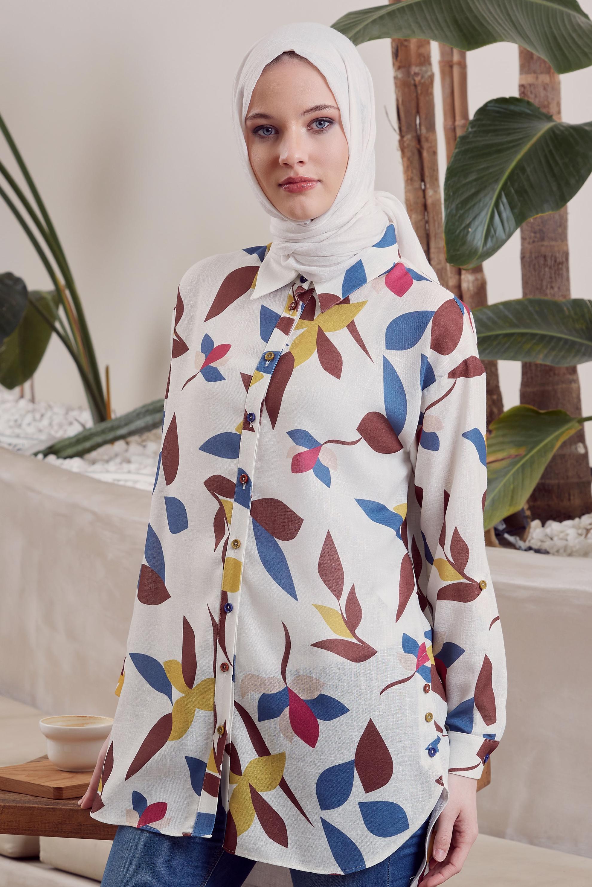 Tesettür giyim LACİVERT DESENLİ TUNİK 45563