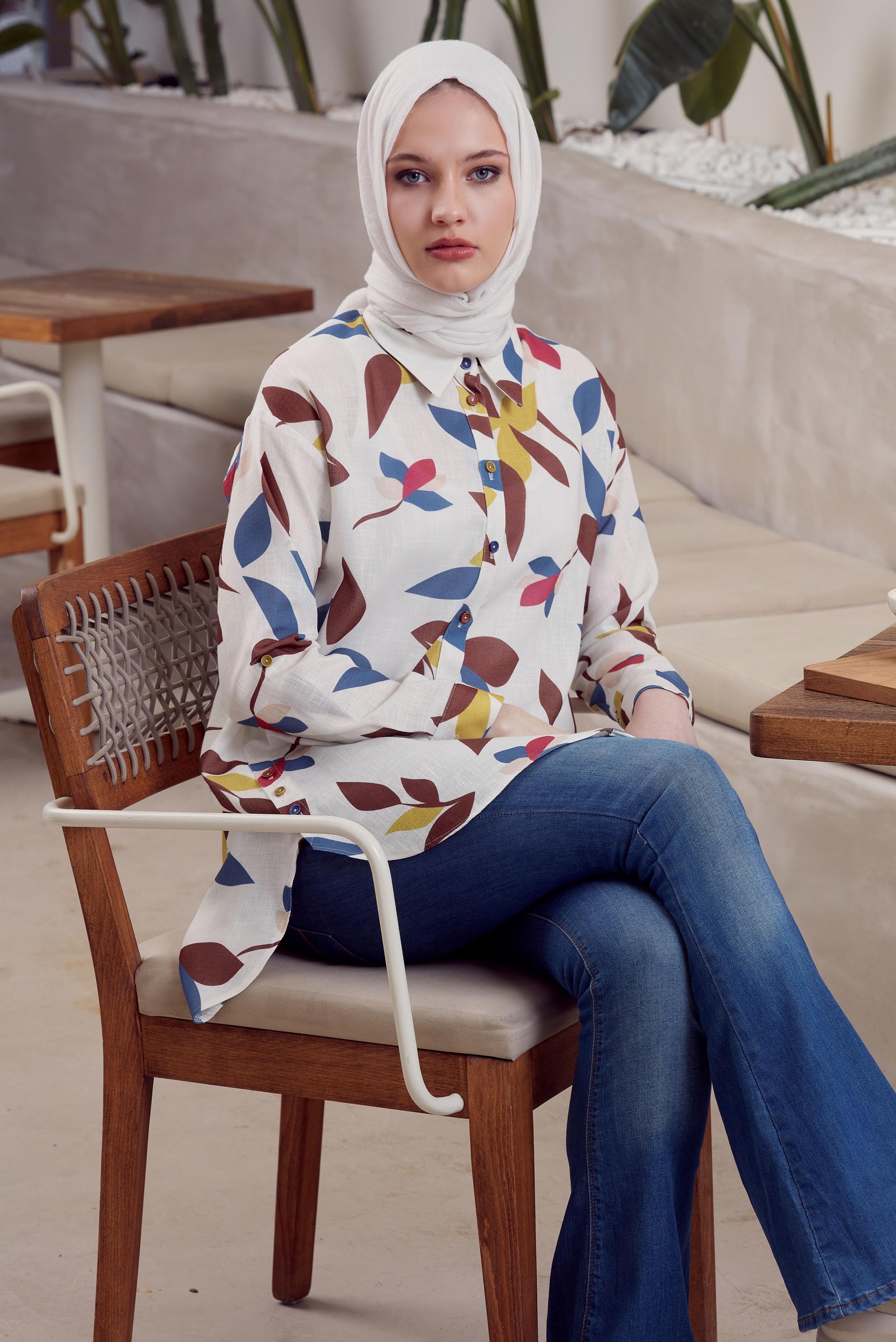 Tesettür giyim LACİVERT DESENLİ TUNİK 45563