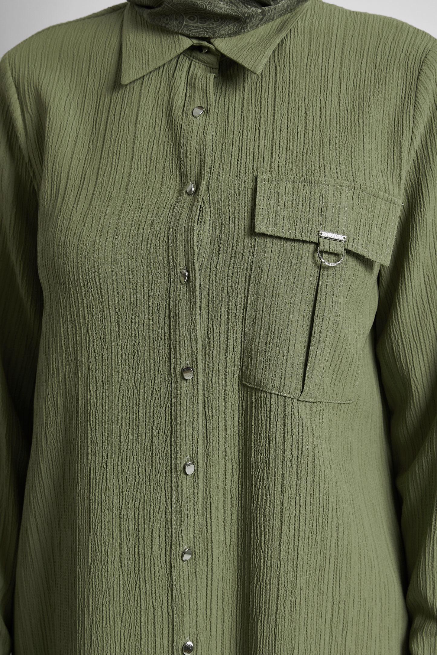 Tesettür giyim HAKİ GÖMLEK YAKA TUNİK 45576